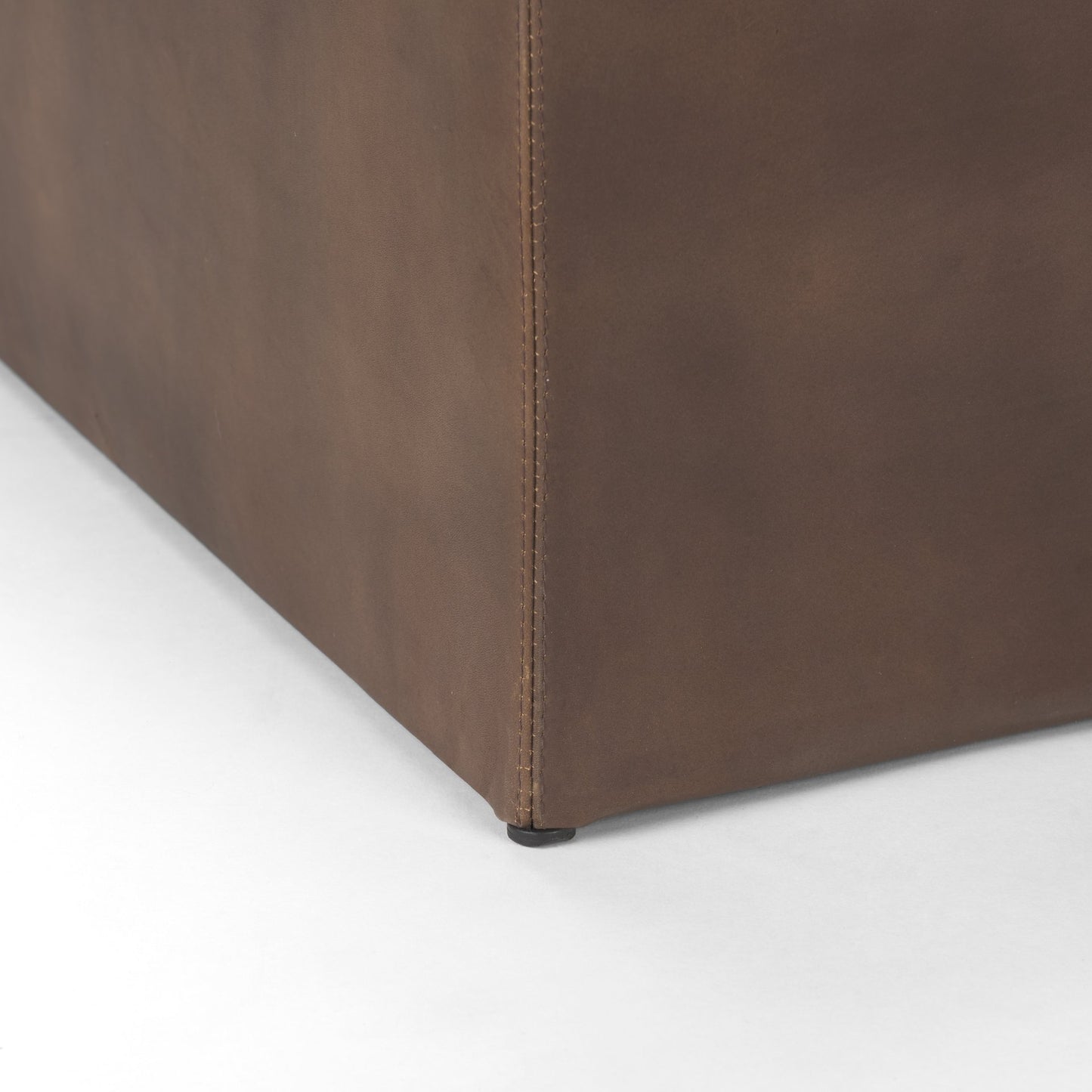 Minara 36" Square Brown Leather Wrapped w/Wood Base Ottoman