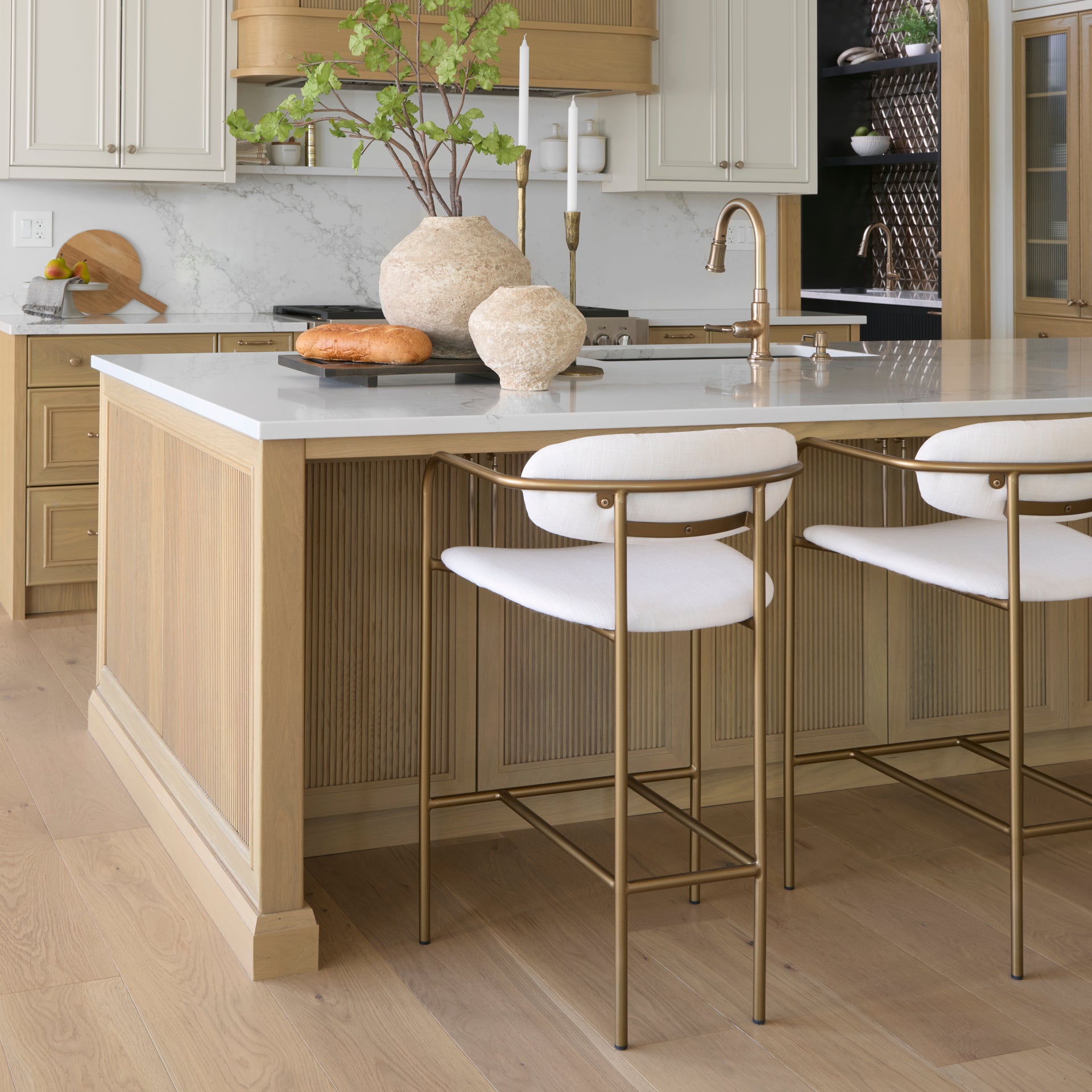 Parker Upholstered Seat Bar Counter Stool Cream Fabric | Gold Metal | Counter - bar-stools