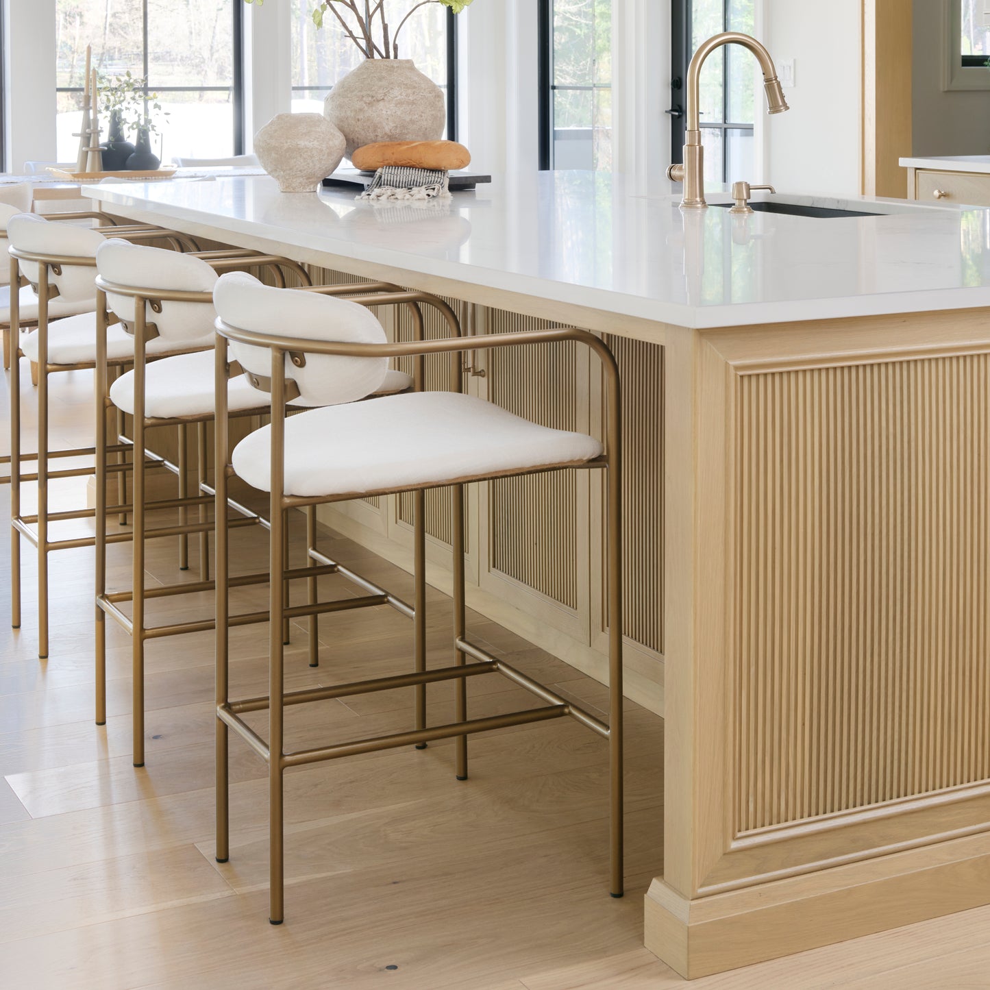 Parker Upholstered Seat Bar Counter Stool Cream Fabric | Gold Metal | Counter - bar-stools