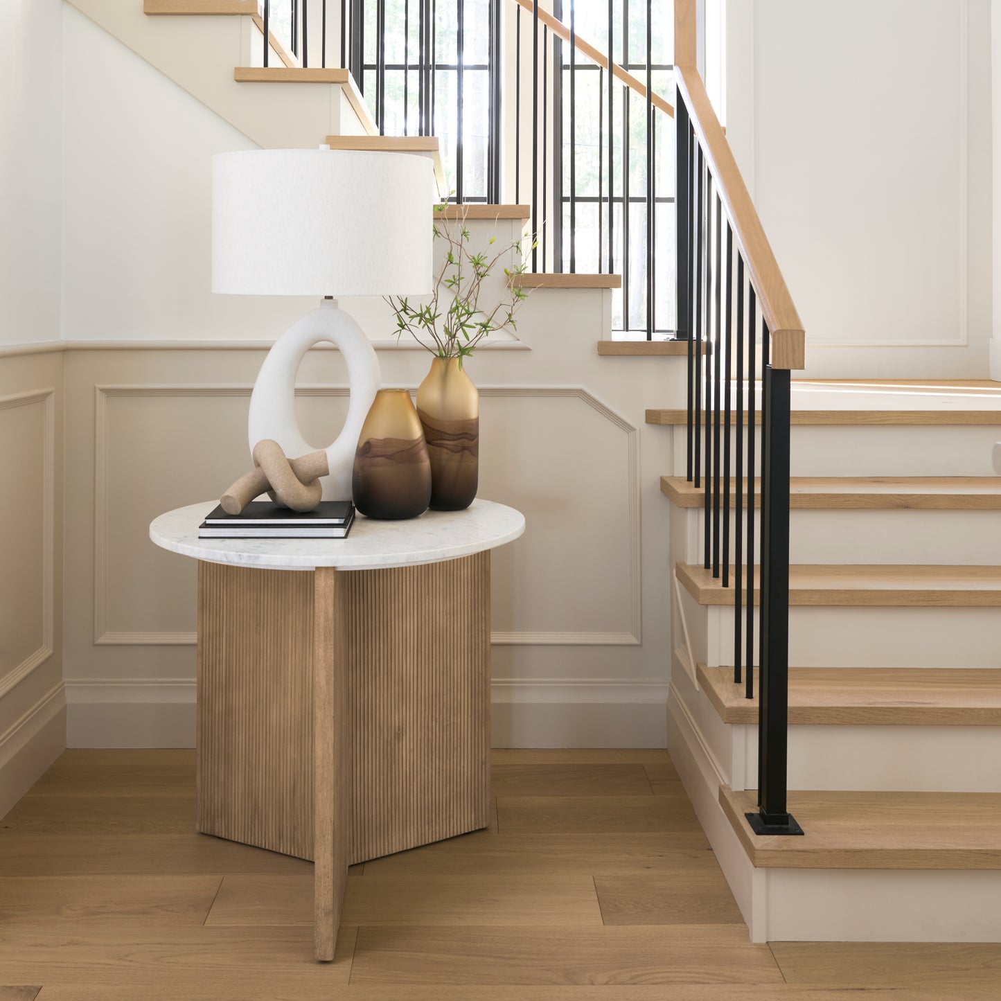 Tao Table Lamp White Base | Beige Shade - table-lamps