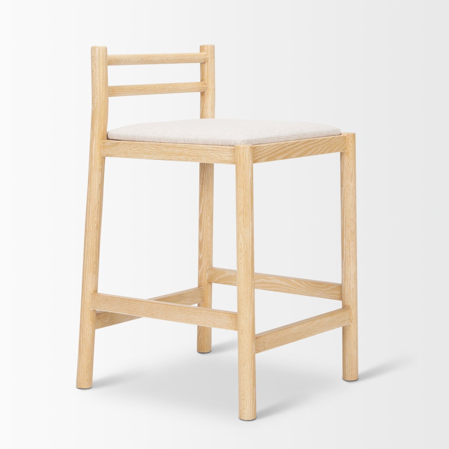 Sam Counter Stool Light Brown Wood | Beige Fabric - bar-stools