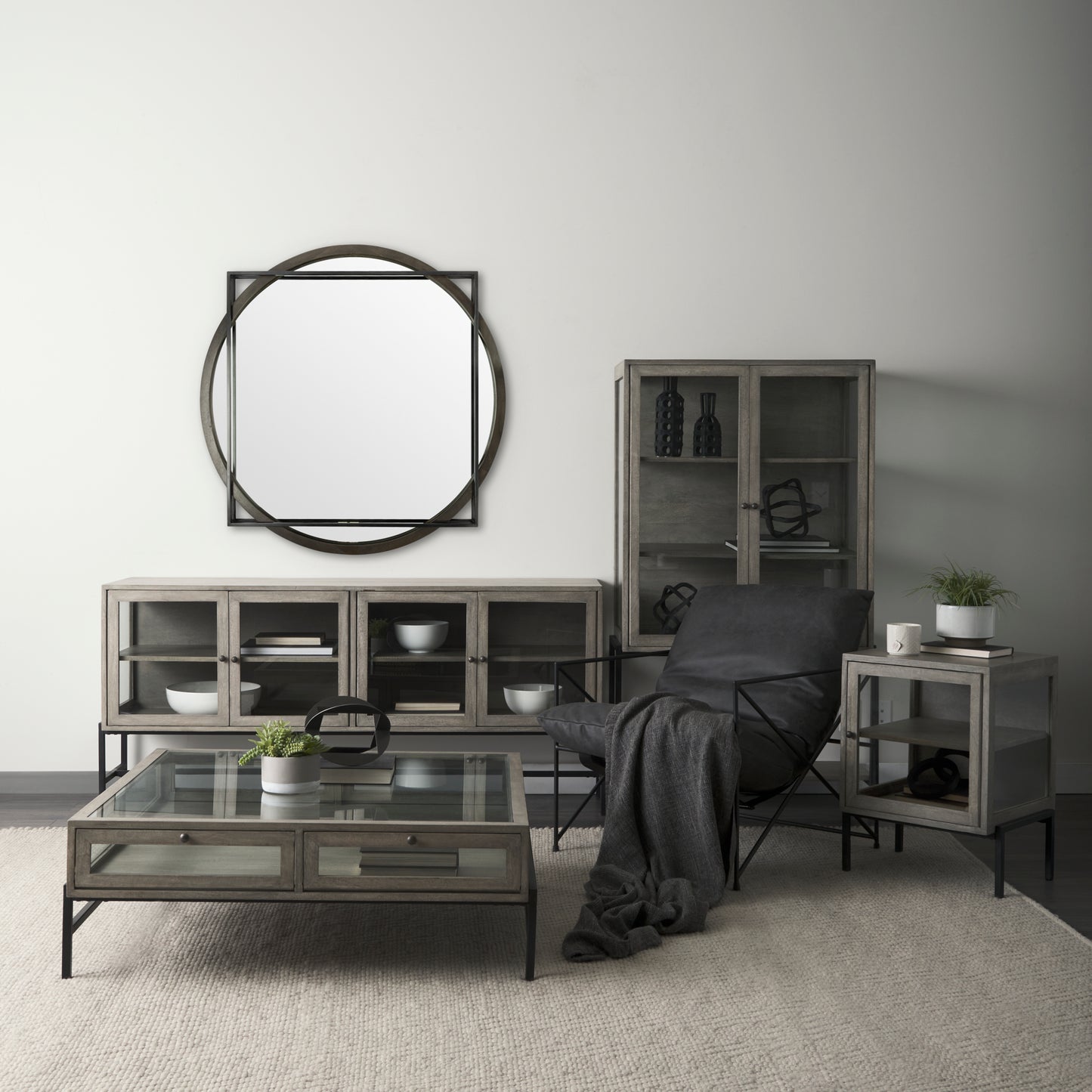 Norbert Wall Mirror Black Metal | 46’’ - wall-mirrors-grouped