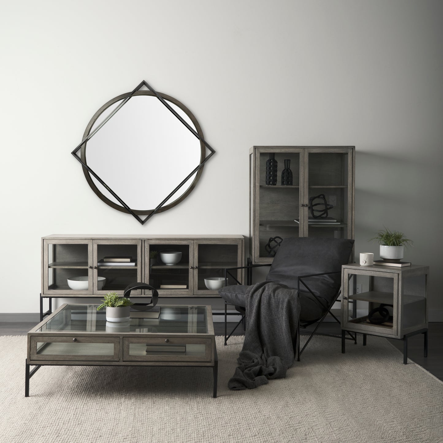 Norbert Wall Mirror Black Metal | 46’’ - wall-mirrors-grouped