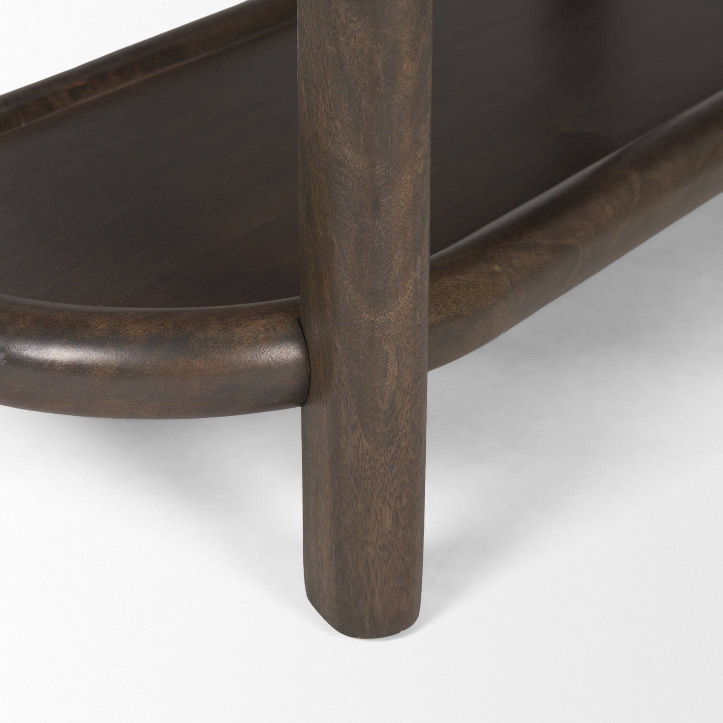 Romi Dark Brown Wood w/ 3 Shelves Oval Console Table