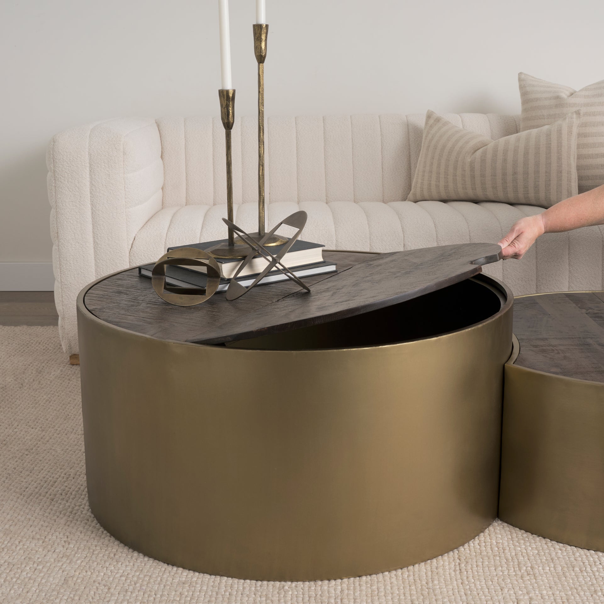 Eclipse Coffee Table Antique Brass Metal | Brown Wood - coffee-tables