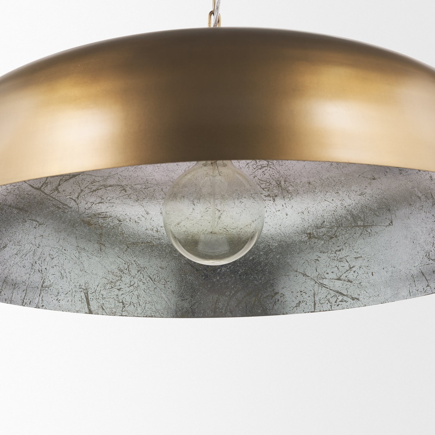 Sanne Antiqued Gold Metal w/ Silver Foil Wide Pendant Light