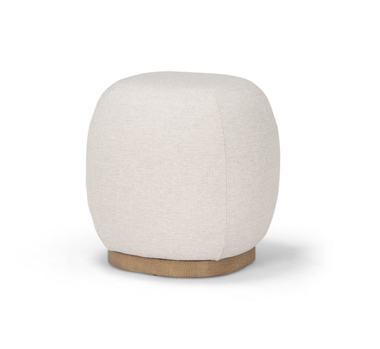 Siren Stool Cream Fabric | Light Brown Wood - poufs
