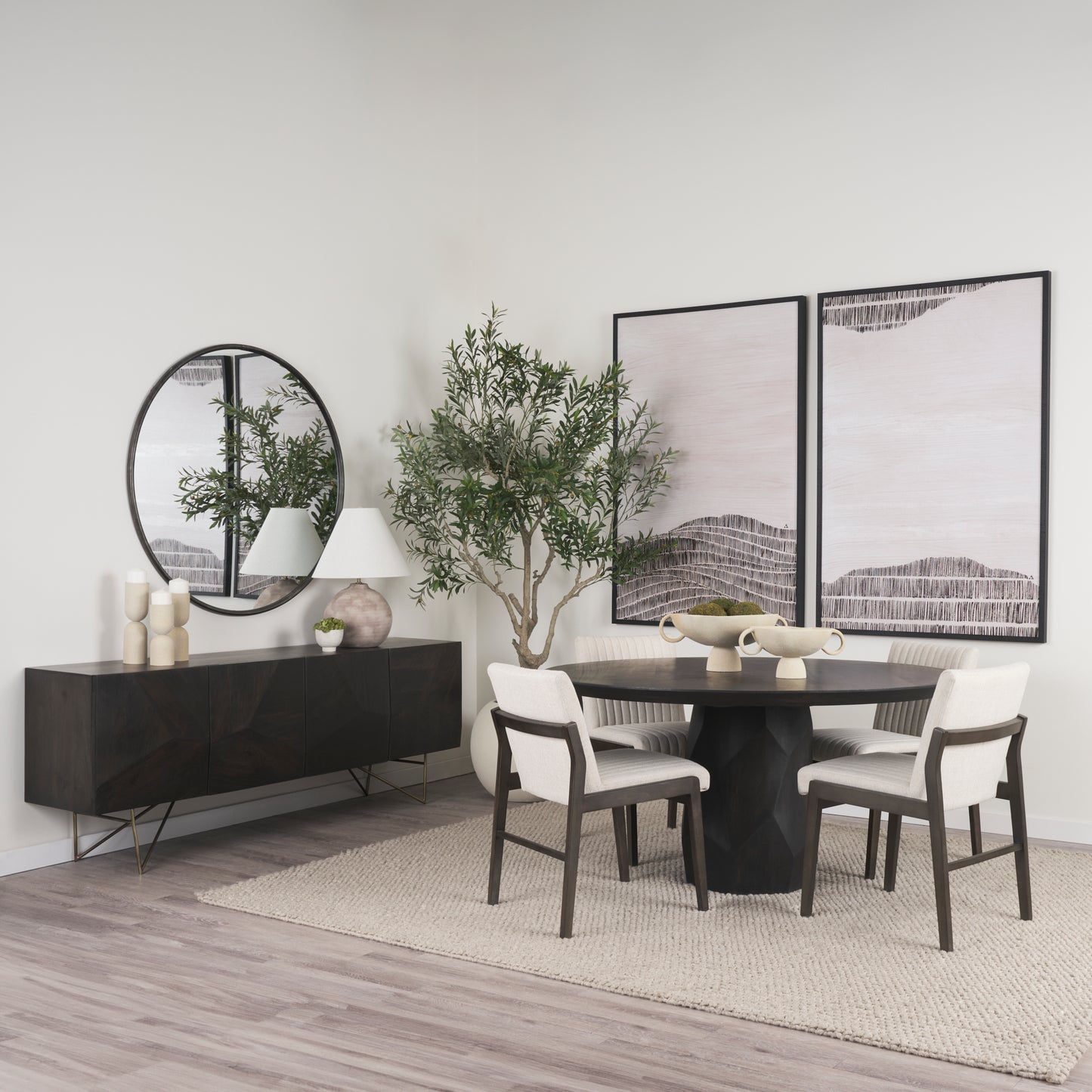 Tahoe Dining Chair Cream Fabric | Black-Brown Wood | Armless - dining-chairs