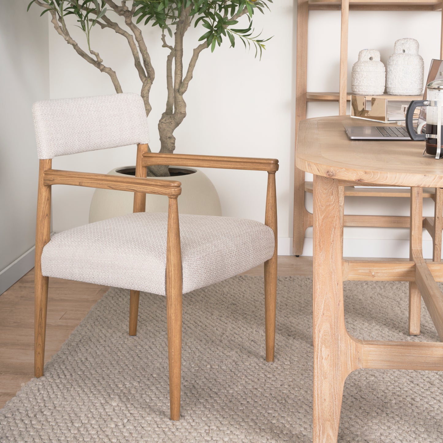 Toni Upholstered Dining Chair Light Brown Wood | Oatmeal Performance Fabric - dining-chairs