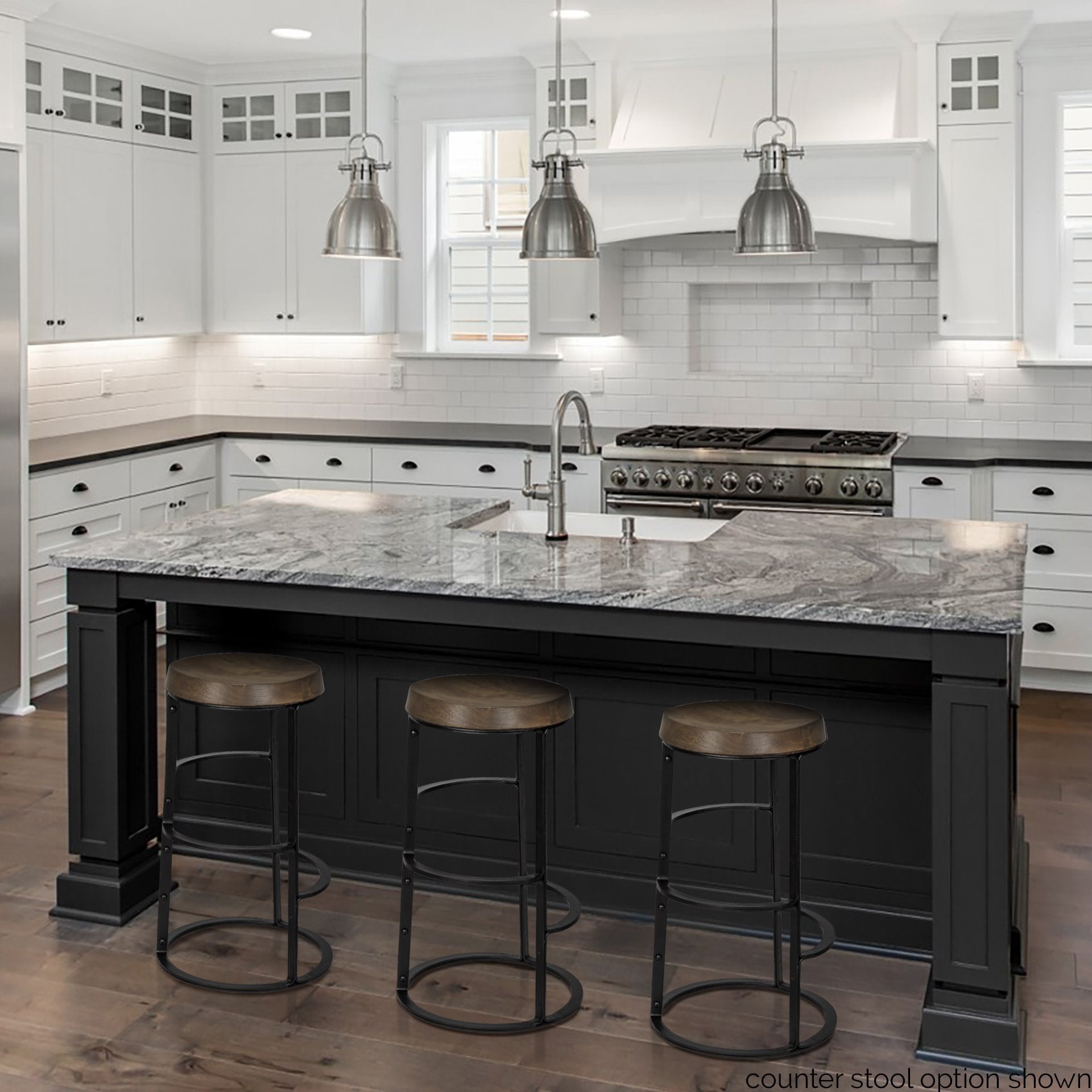 Neo Wood Seat Bar Counter Stool Brown Wood | Black Metal - bar-stools