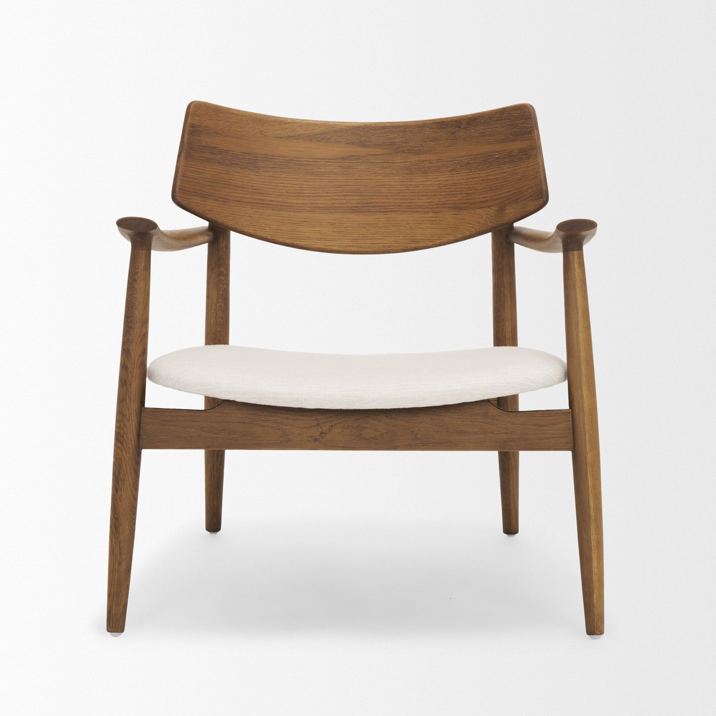 Haggen Upholstered Accent Chair Medium Brown Wood | Cream Fabric - accent-chairs