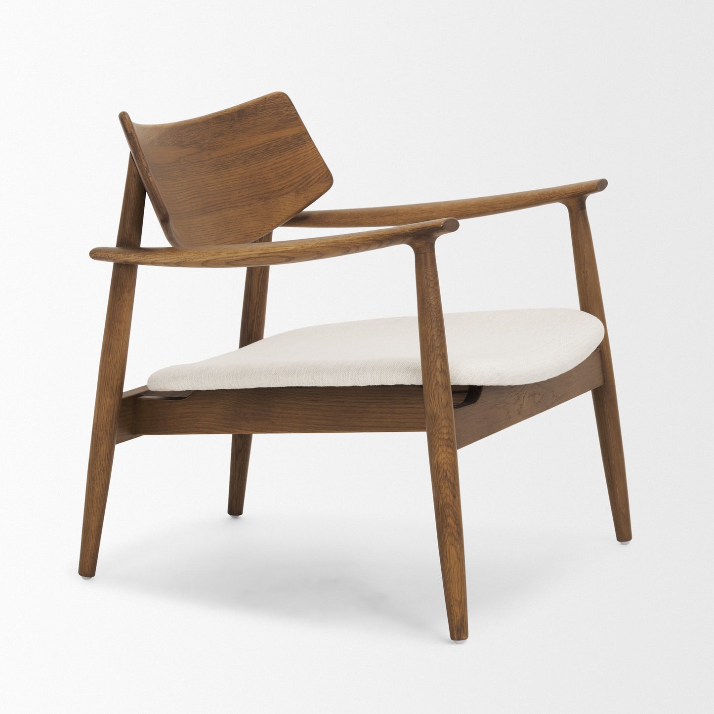 Haggen Upholstered Accent Chair Medium Brown Wood | Cream Fabric - accent-chairs