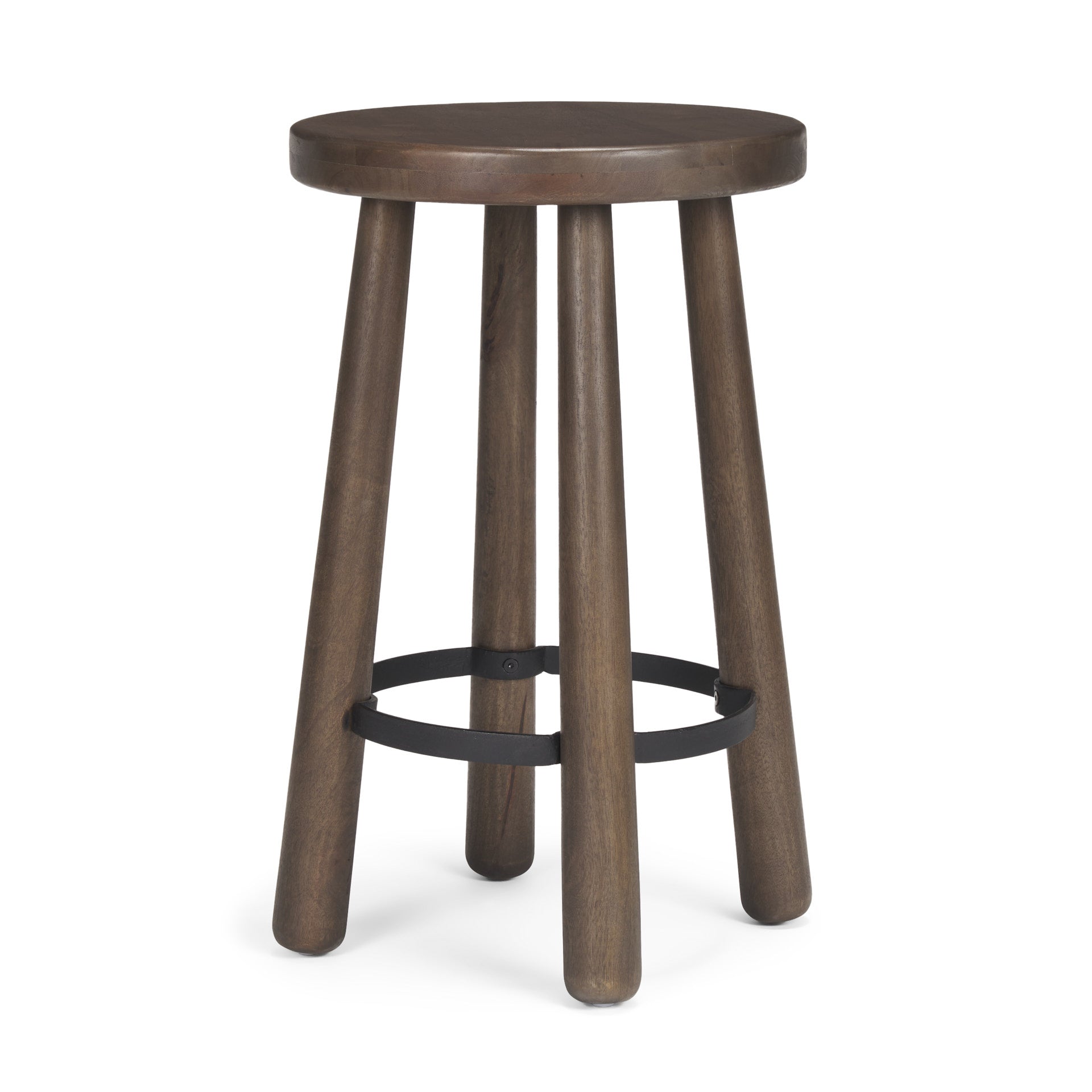 Weldon Wood Seat Counter Stool Dark Brown Wood | Black Metal - bar-stools