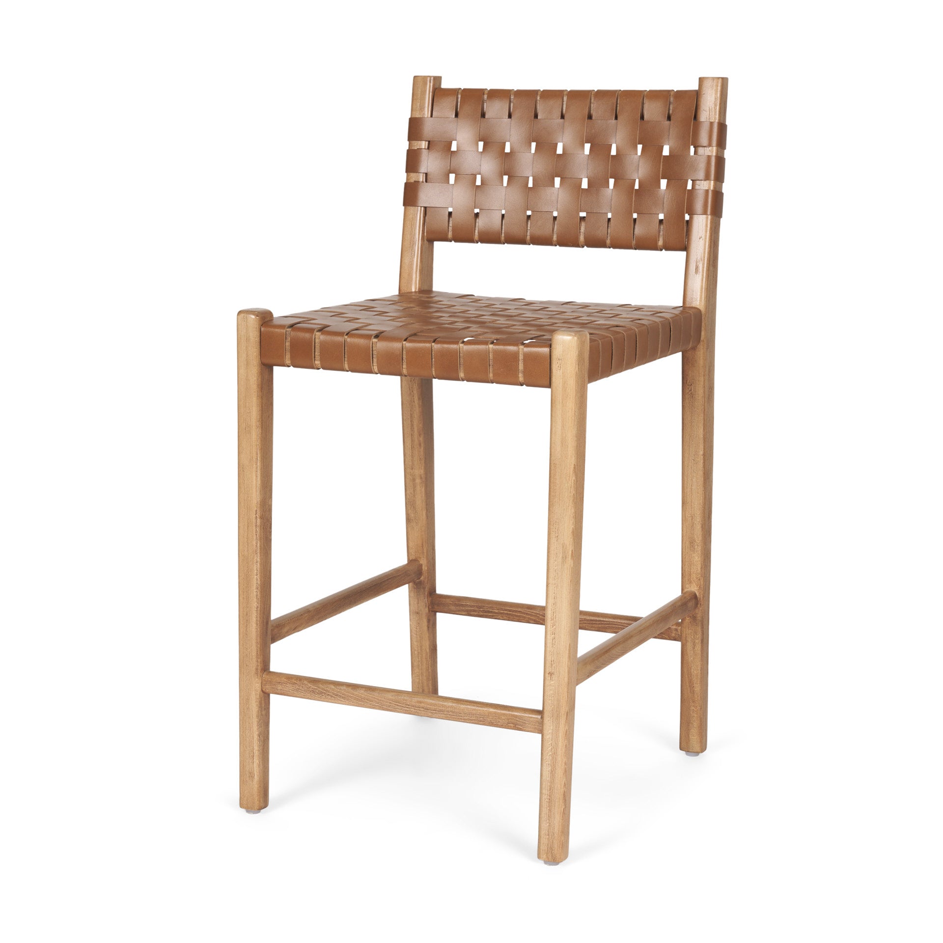 Shane Leather Seat Bar Counter Stool Brown Leather | Brown Wood - bar-stools