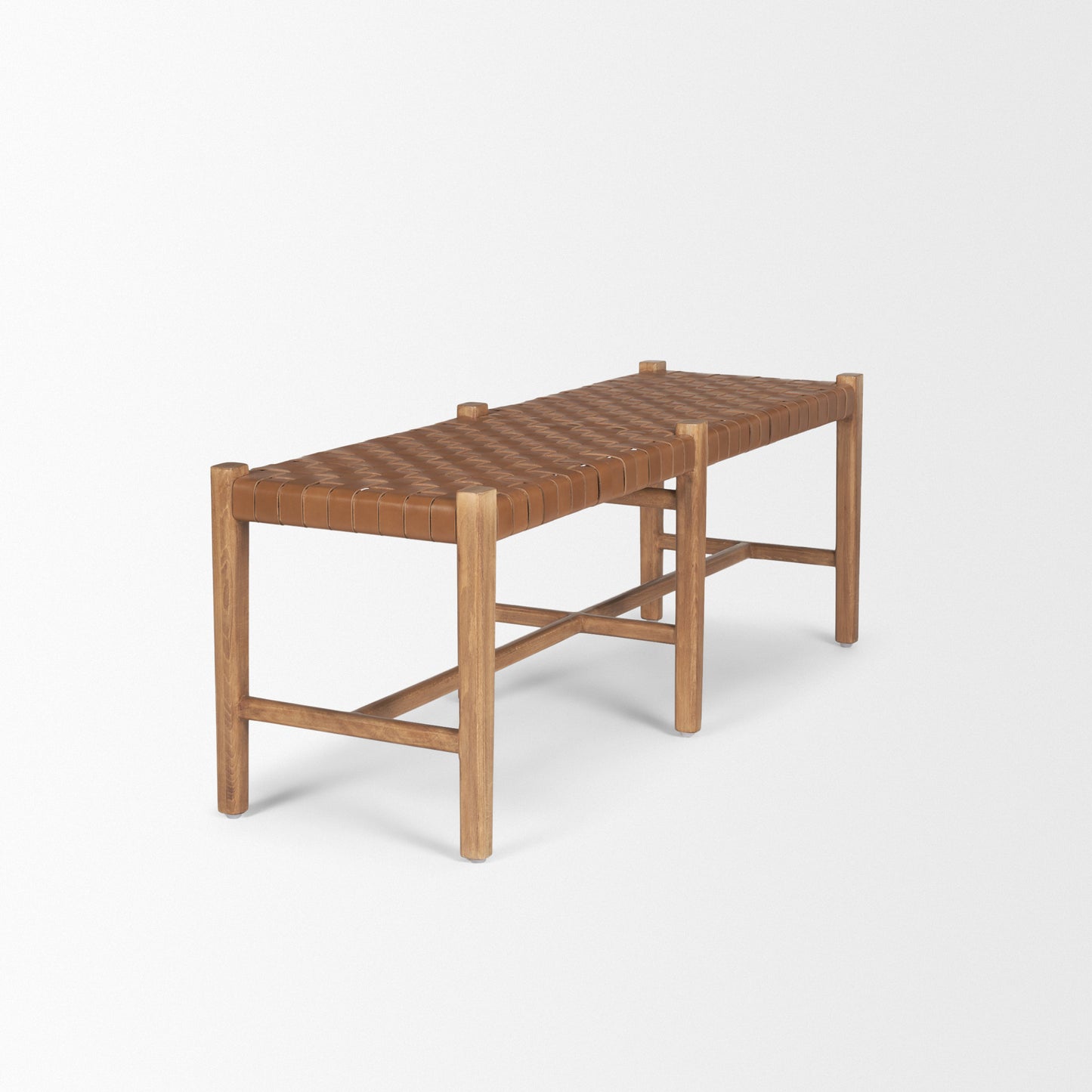 Shane Bench Brown Leather | Brown Wood - benches