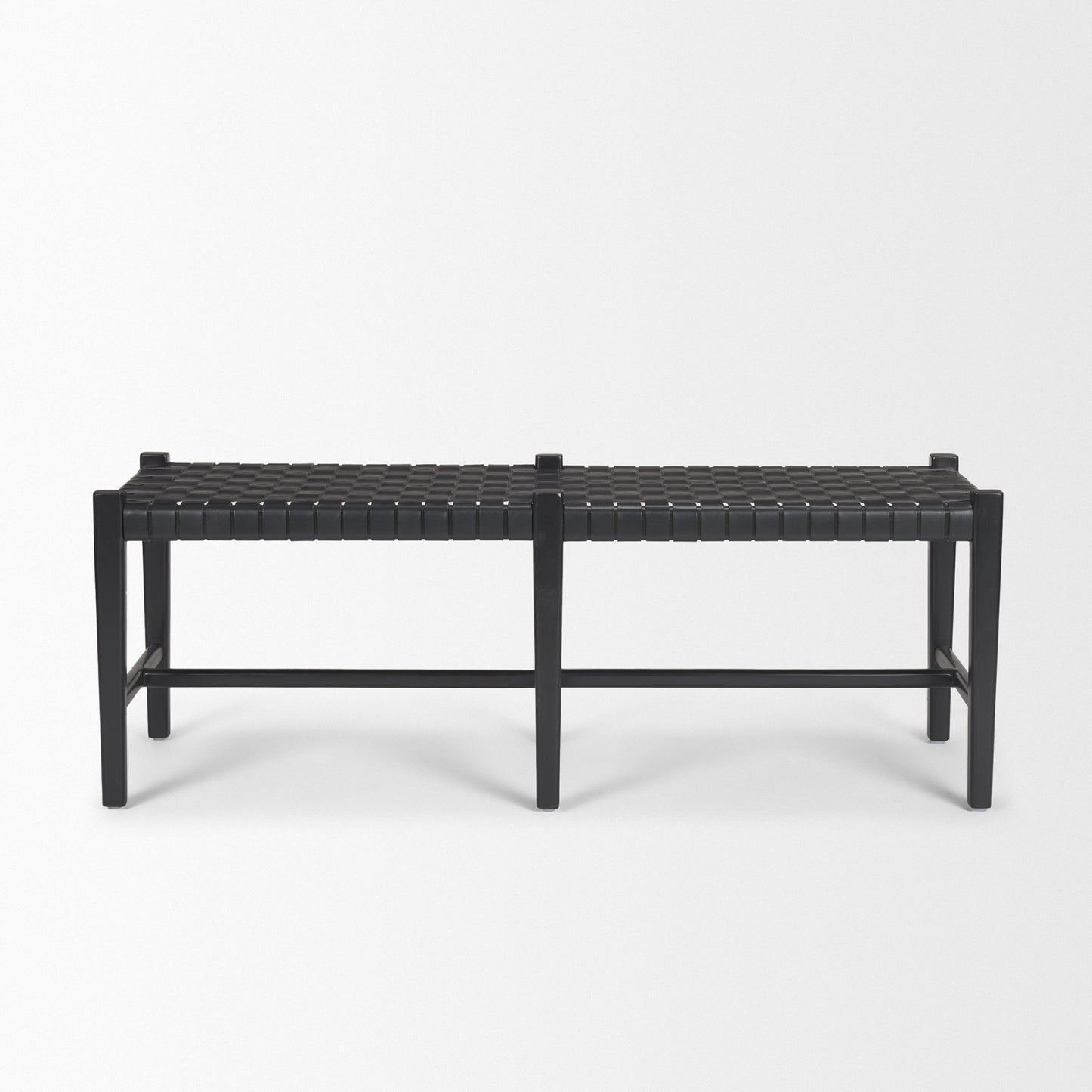 Shane Bench Black Leather | Black Wood - benches
