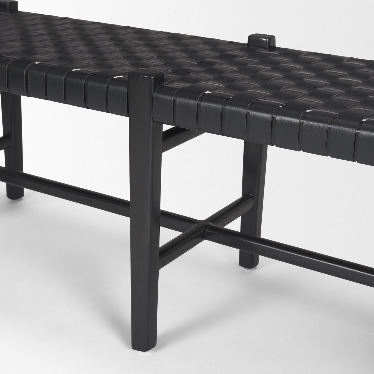 Shane Bench Black Leather | Black Wood - benches
