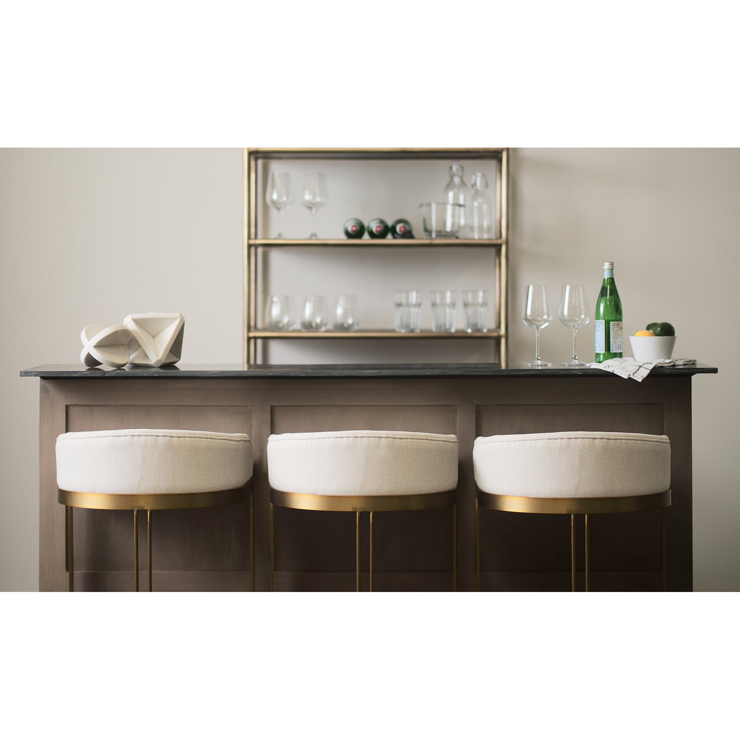 Hollyfield Upholsterd Seat Bar Counter Stool Cream Fabric | Gold Metal | Bar - bar-stools