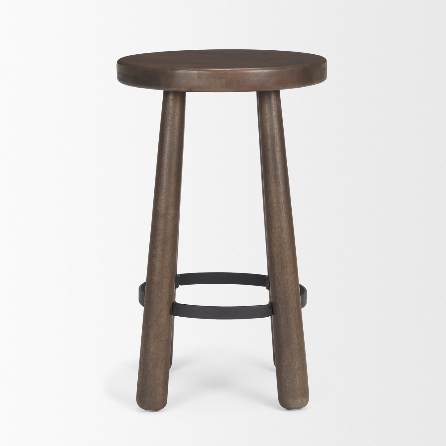 Weldon Wood Seat Counter Stool Dark Brown Wood | Black Metal - bar-stools