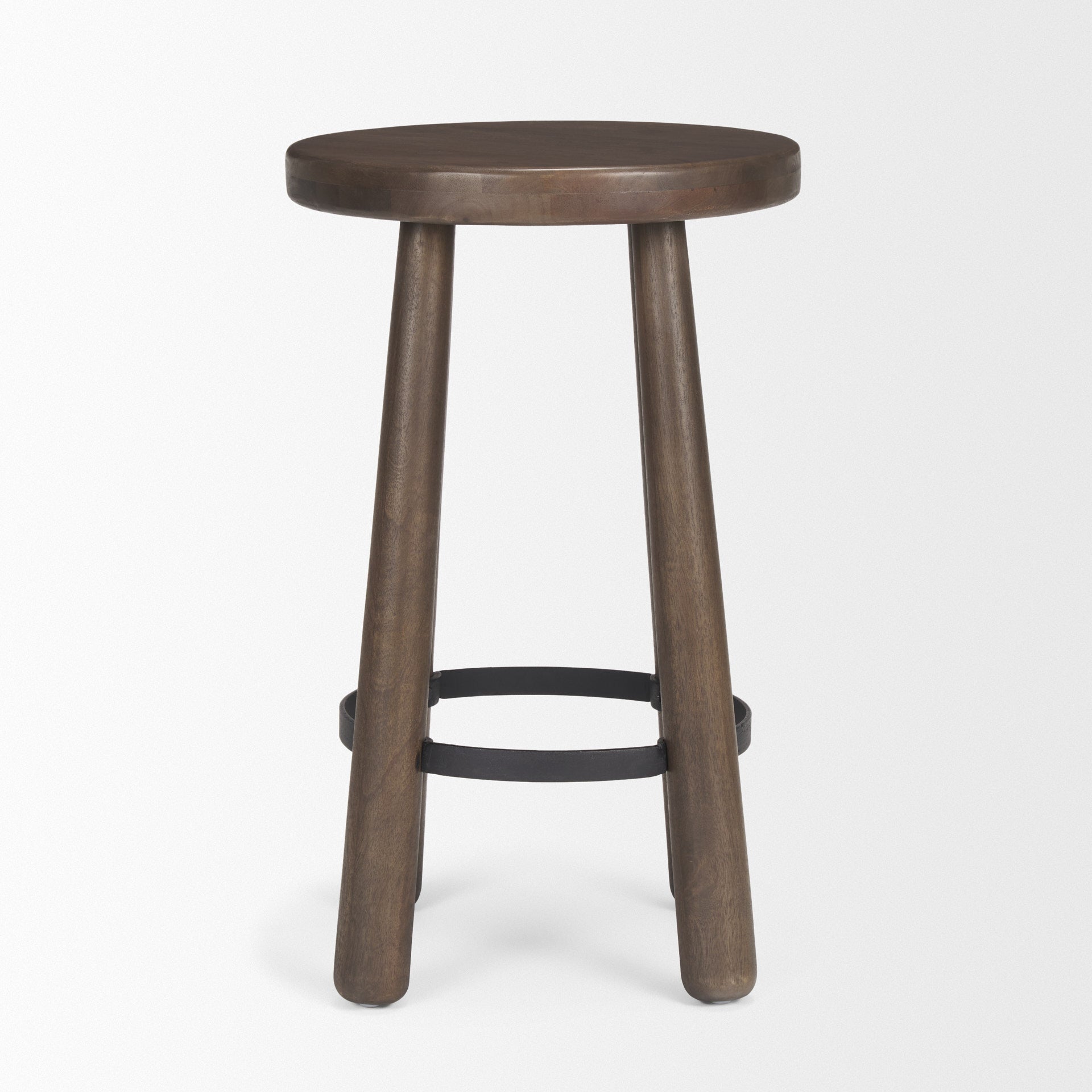 Weldon Wood Seat Counter Stool Dark Brown Wood | Black Metal - bar-stools