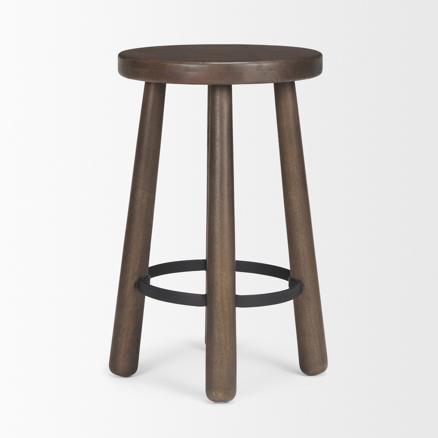 Weldon Wood Seat Counter Stool Dark Brown Wood | Black Metal - bar-stools