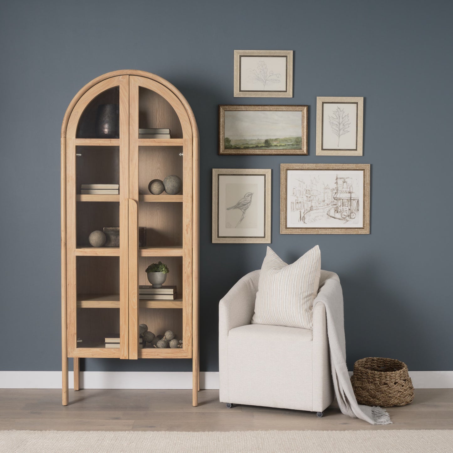 Callum Curio Cabinet Light Brown Wood | Clear Glass - cabinets