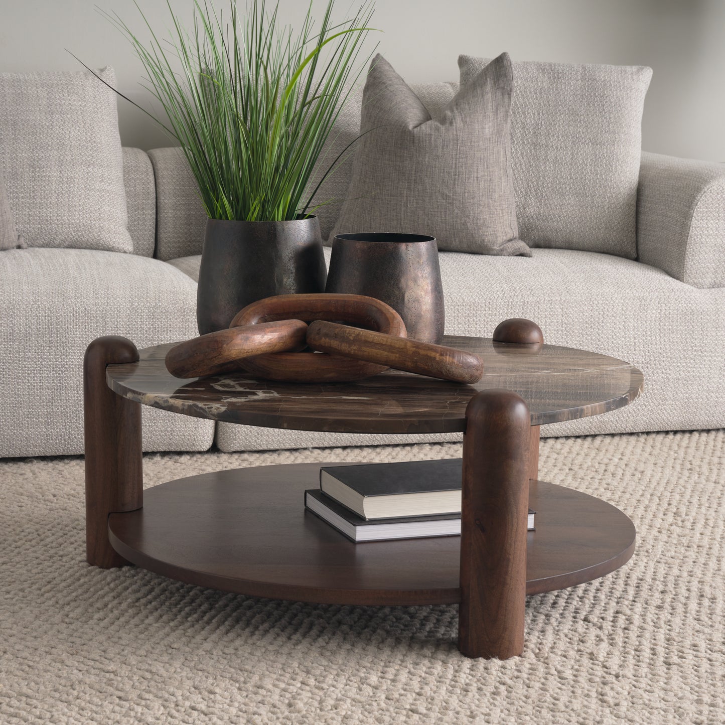 Jovia Coffee Table Dark Brown Wood | Cappuccino Marble - coffee-tables