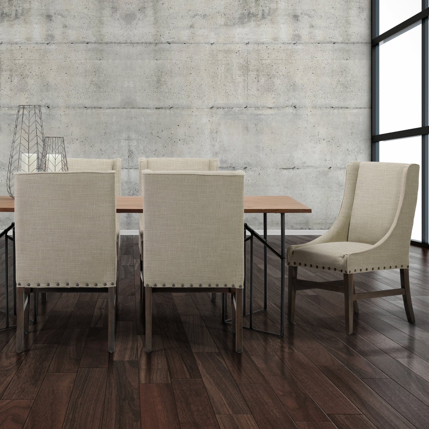 Kensington Dining Chair Beige Fabric | Brown Wood - dining-chairs