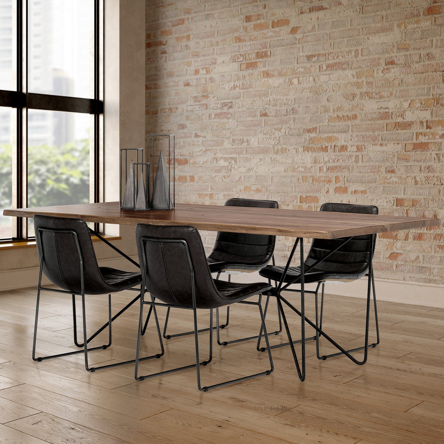 Thornton Dining Chair Brown Faux Leather | Black Metal - dining-chairs