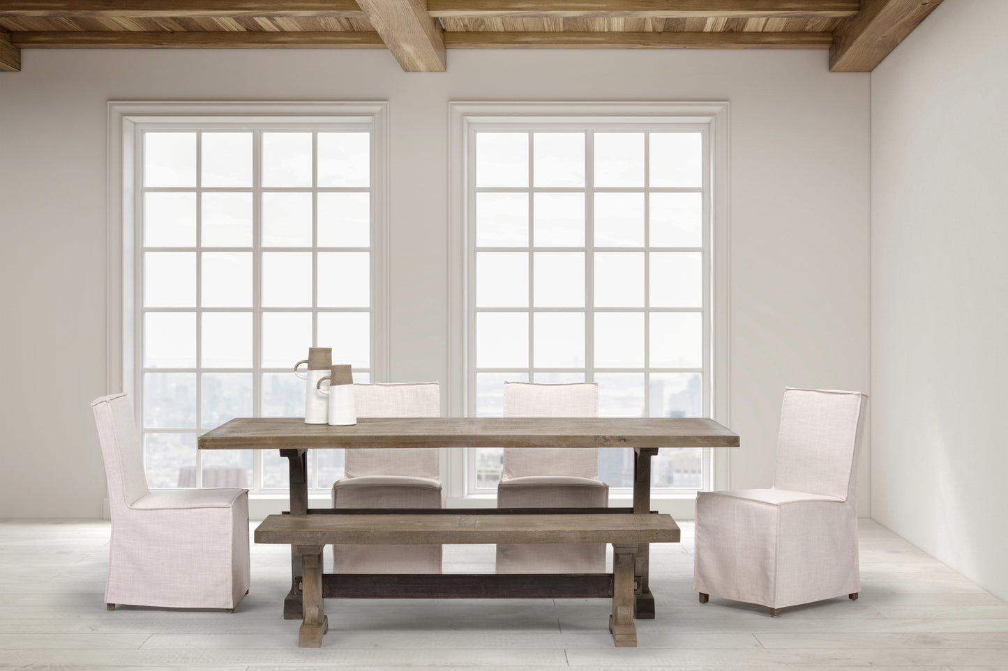 Elbert Dining Chair Cream Fabric | Brown Wood - dining-chairs