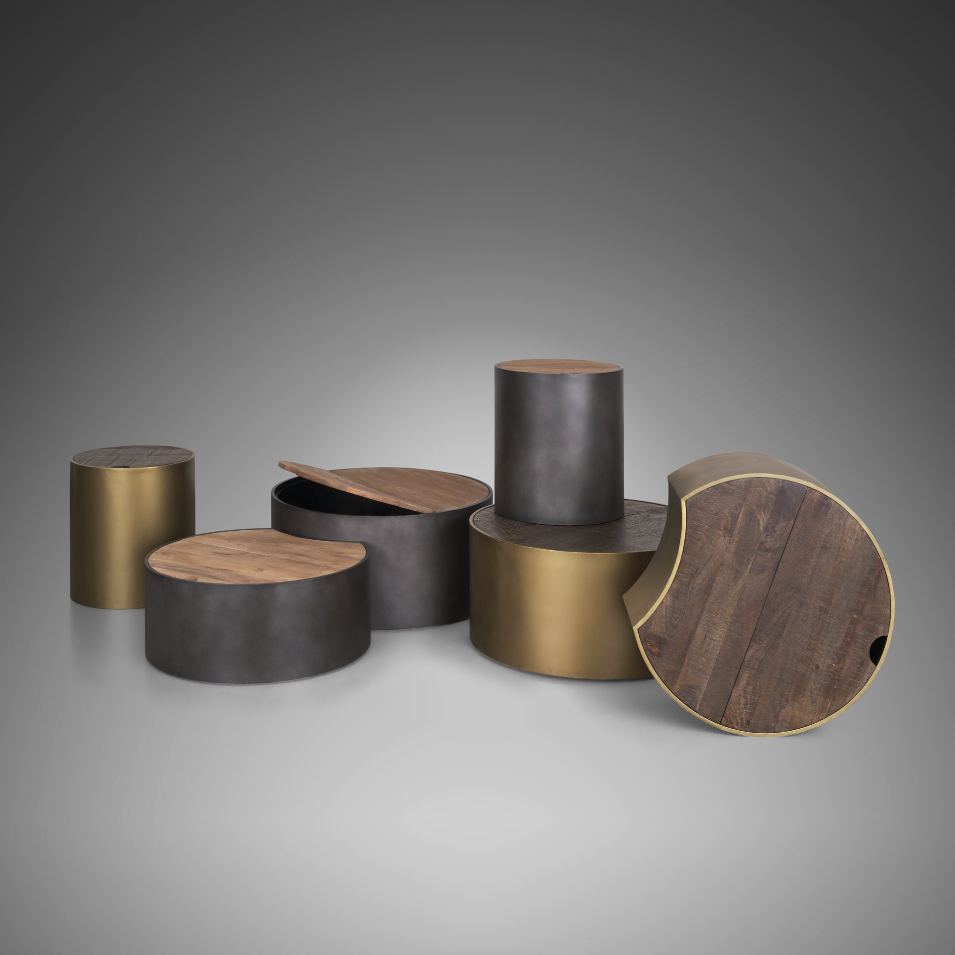 Eclipse Coffee Table Antique Brass Metal | Brown Wood - coffee-tables