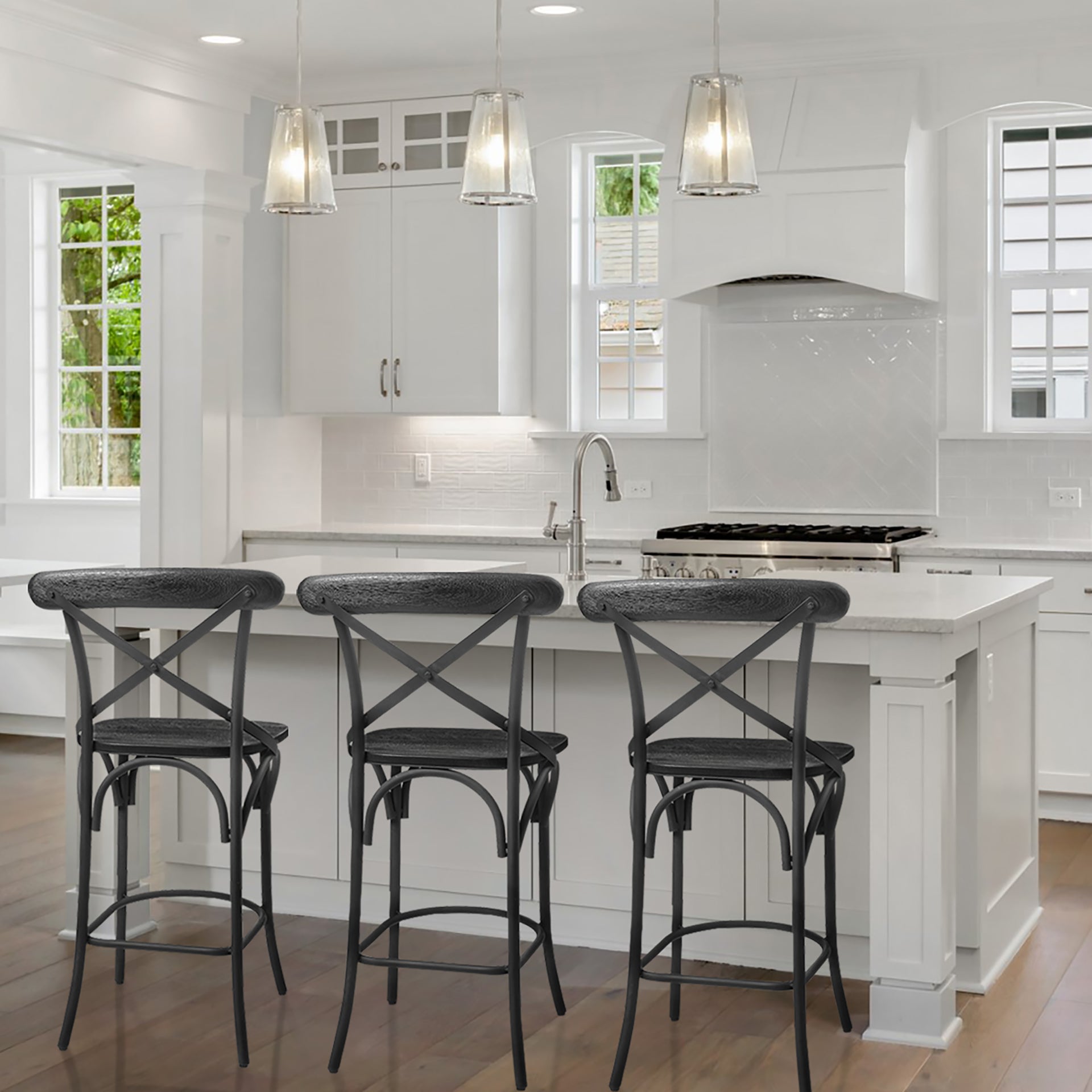 Etienne Wood Seat Bar Counter Stool Black Wood | Black Metal | Counter - bar-stools