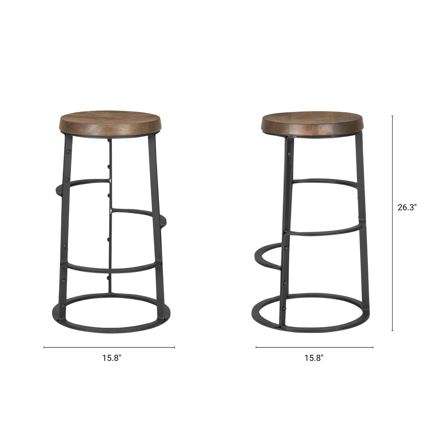 Neo Wood Seat Bar Counter Stool Brown Wood | Black Metal - bar-stools