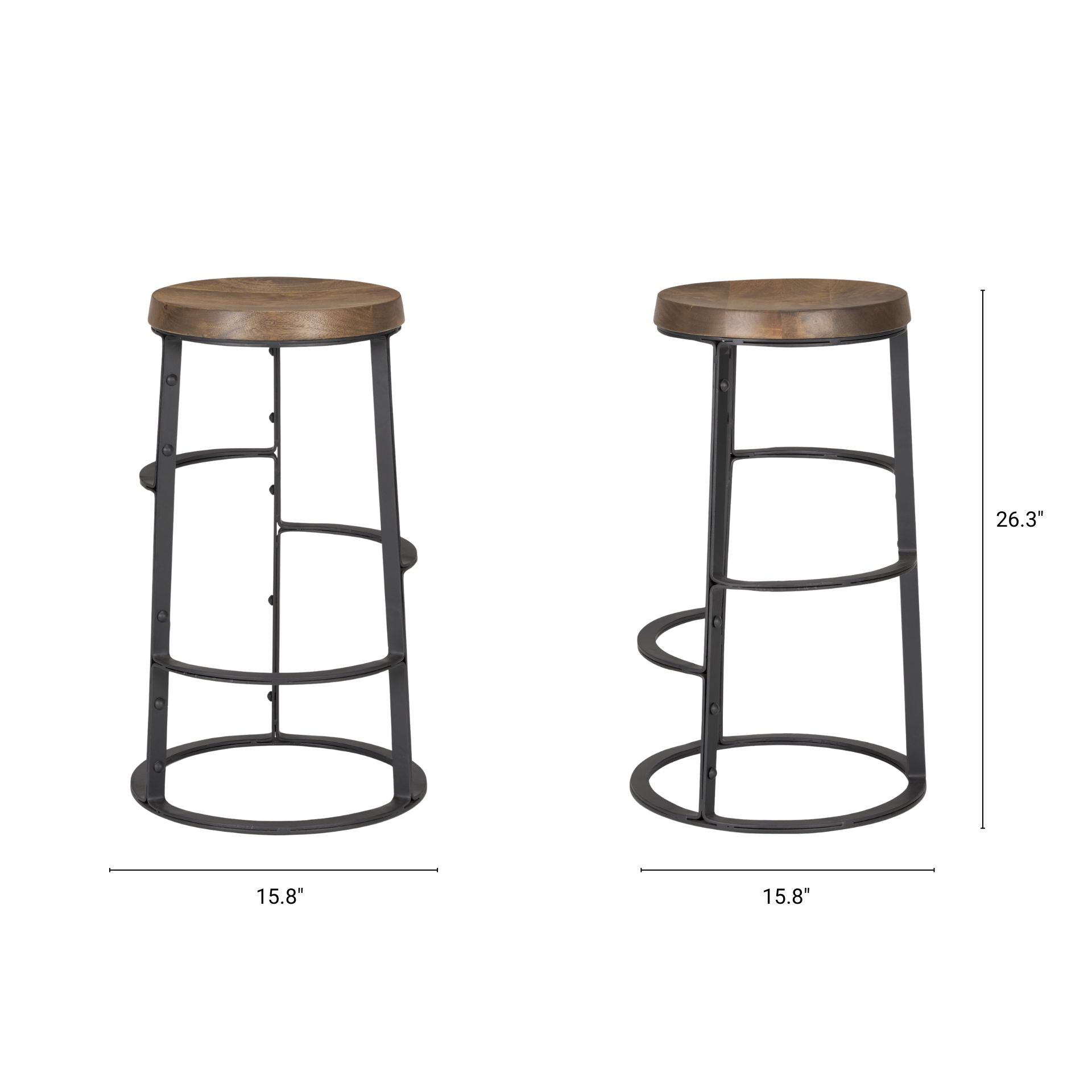Neo Wood Seat Bar Counter Stool Brown Wood | Black Metal - bar-stools