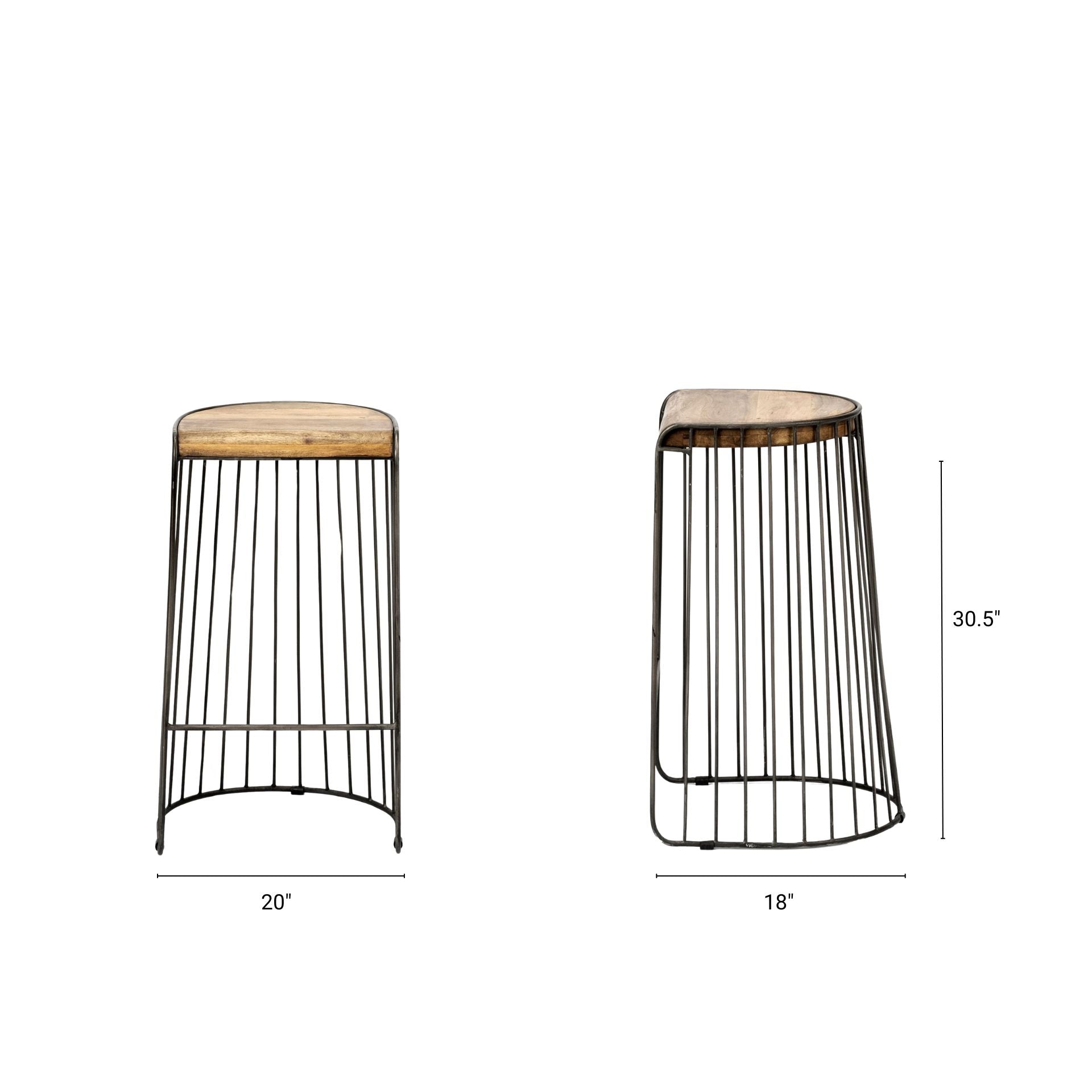 Seagram Wood Seat Bar Counter Stool Brown Wood | Black Metal | Bar - bar-stools