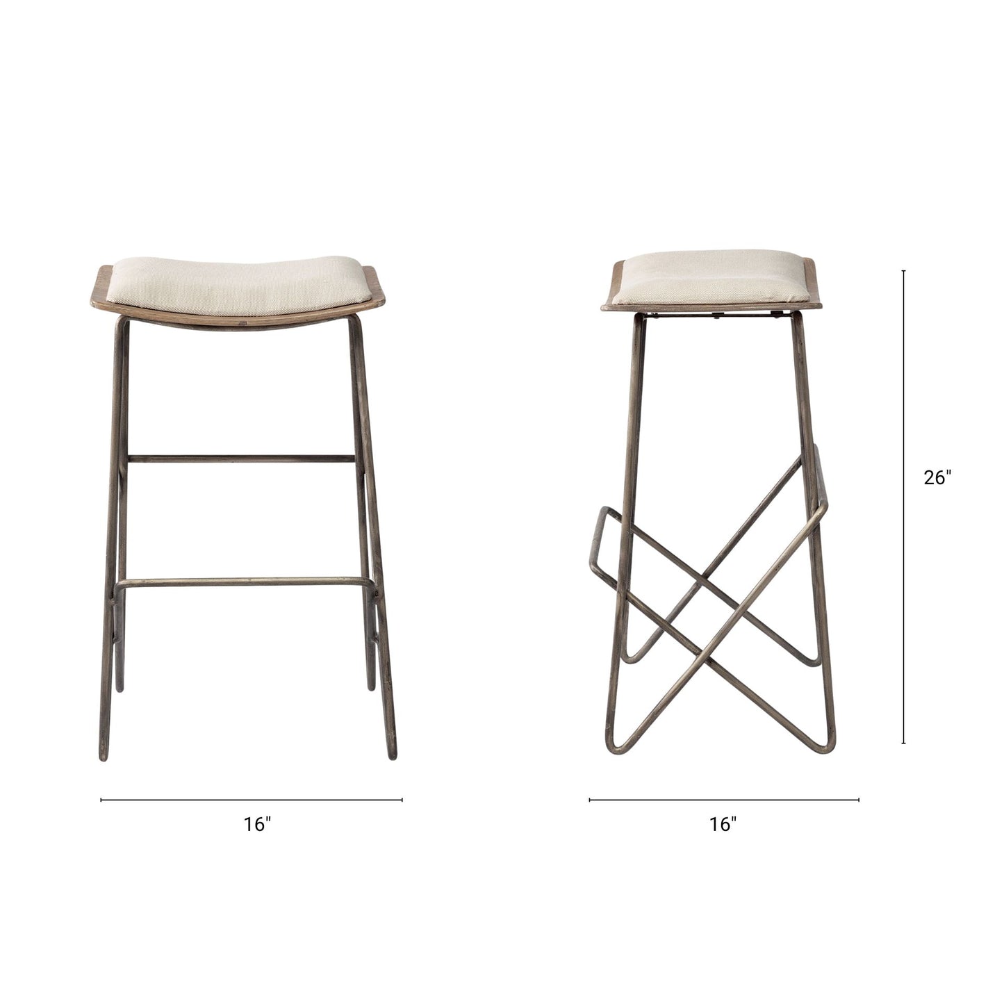 Katniss Upholstered Seat Bar Counter Stool Cream Fabric | Gold Metal | Counter - bar-stools