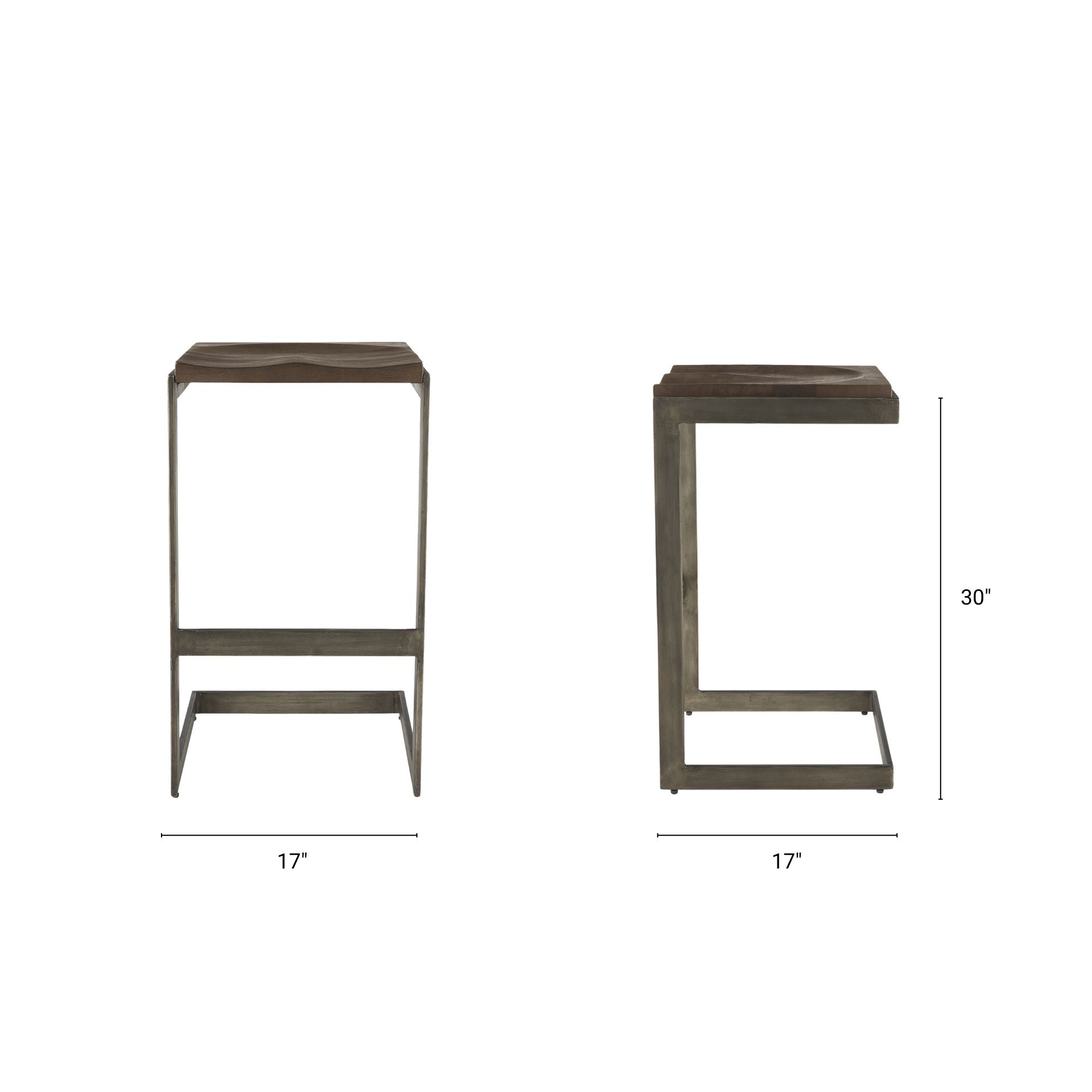 Kiran Wood Seat Bar Counter Stool Brown Wood | Antique Nickel | Bar - bar-stools