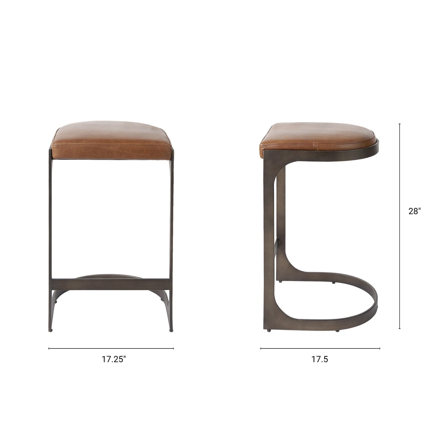 Tyson Leather Seat Bar Counter Stool Brown Leather | Black Metal | Counter - bar-stools