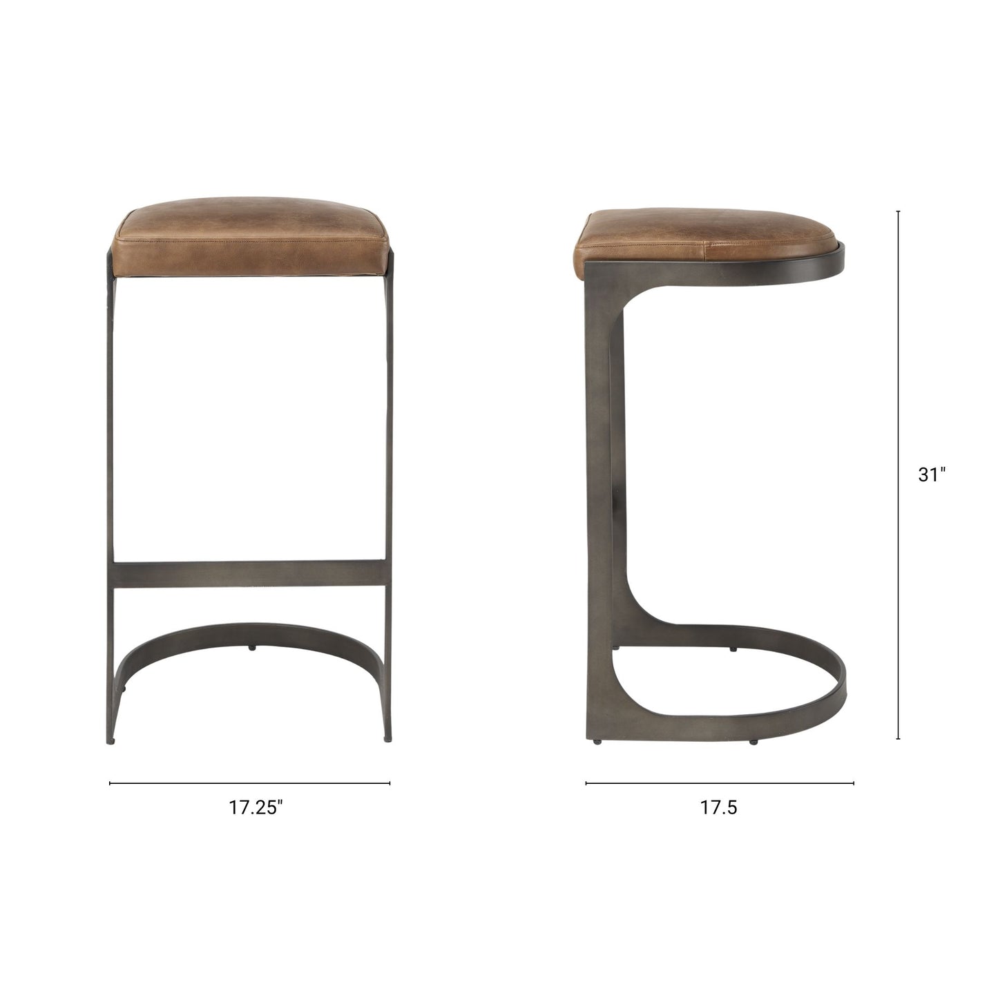 Tyson Leather Seat Bar Counter Stool Brown Leather | Black Metal | Bar - bar-stools