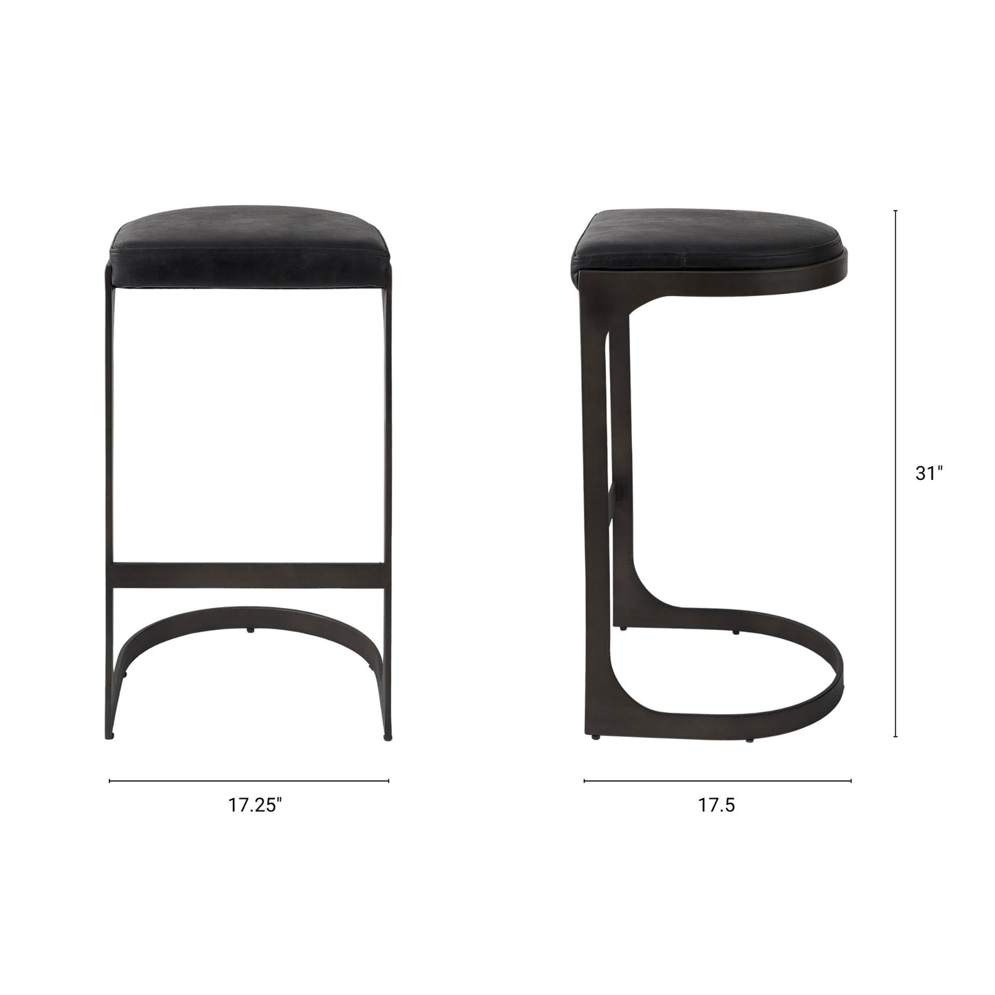 Tyson Leather Seat Bar Counter Stool Black Leather | Black Metal | Bar - bar-stools