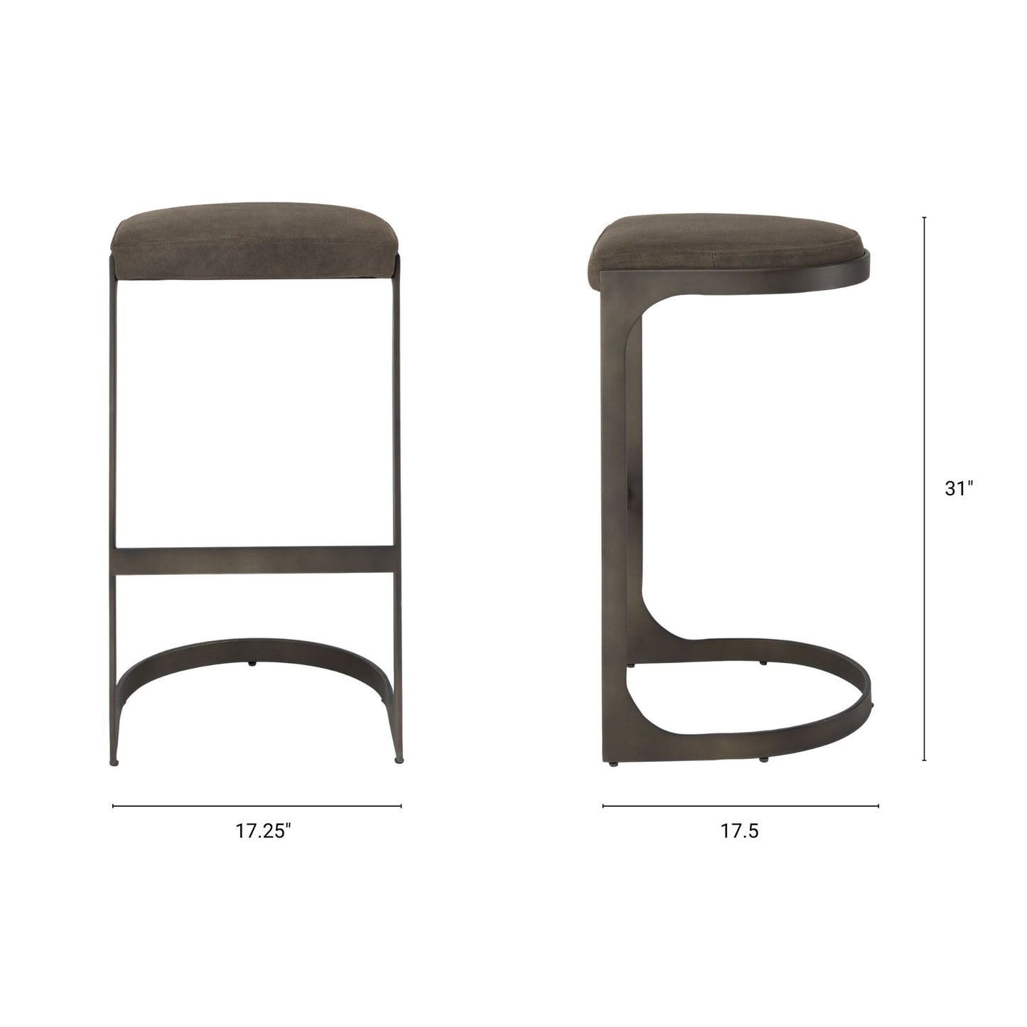 Tyson Upholstered Seat Bar Counter Stool Brown/Gray Suede | Black Metal | Bar - bar-stools