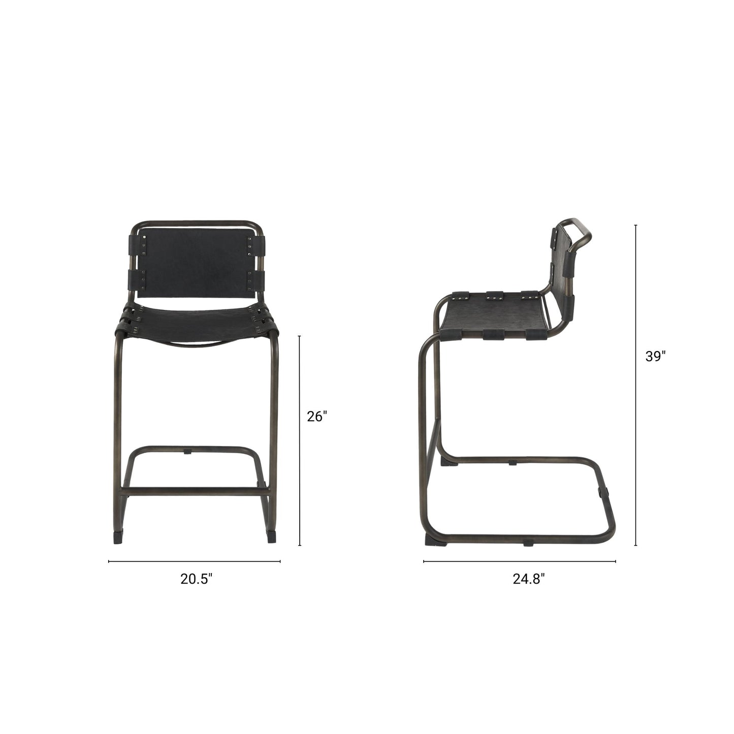 Berbick Leather Seat Bar Counter Stool Black Leather | Gray Metal | Counter - bar-stools