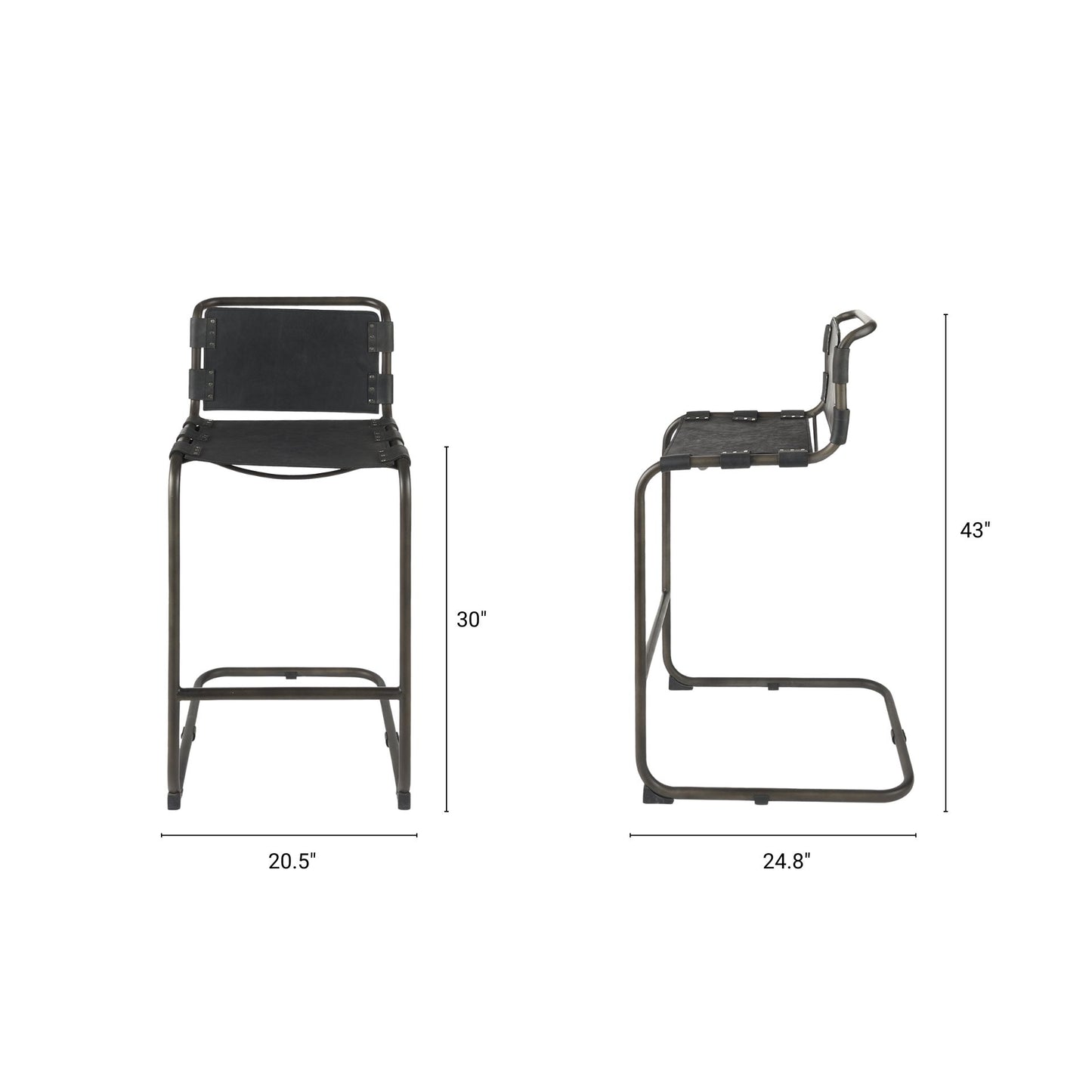 Berbick Leather Seat Bar Counter Stool Black Leather | Gray Metal | Bar - bar-stools