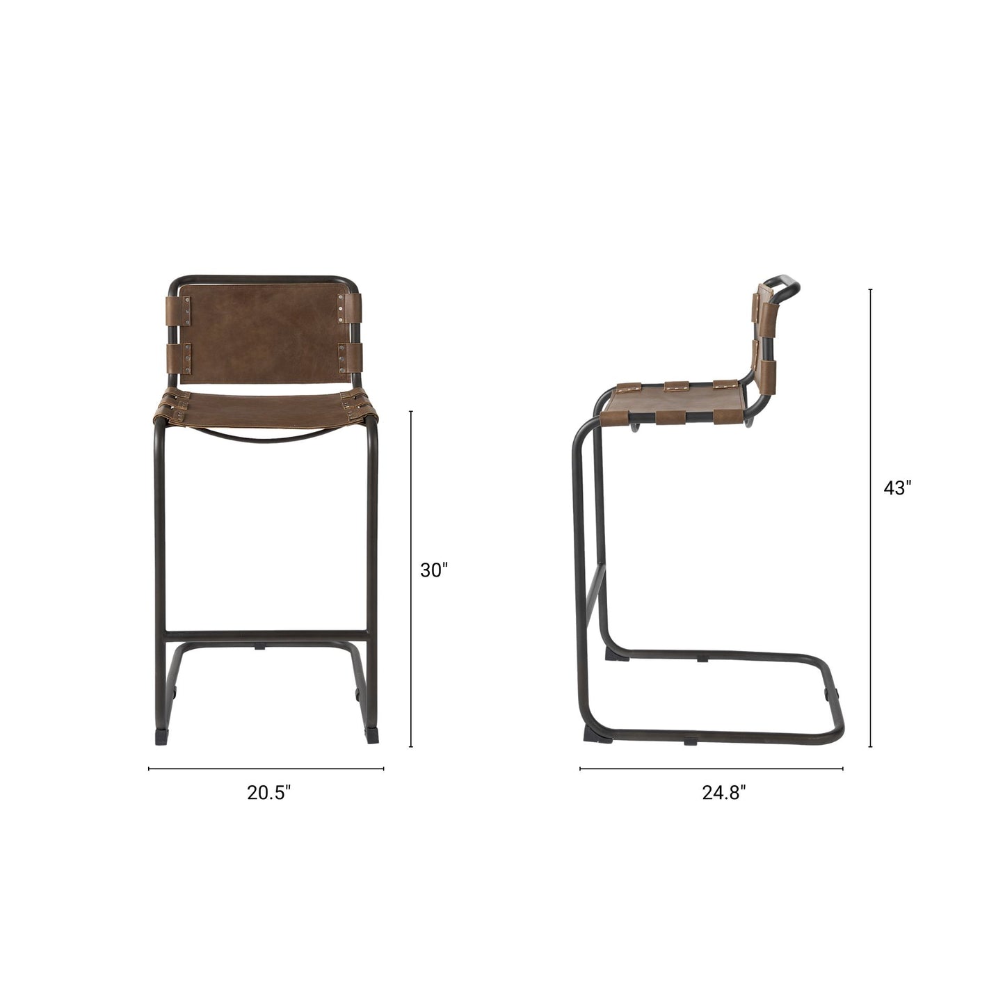 Berbick Leather Seat Bar Counter Stool Brown Leather | Gray Metal | Bar - bar-stools