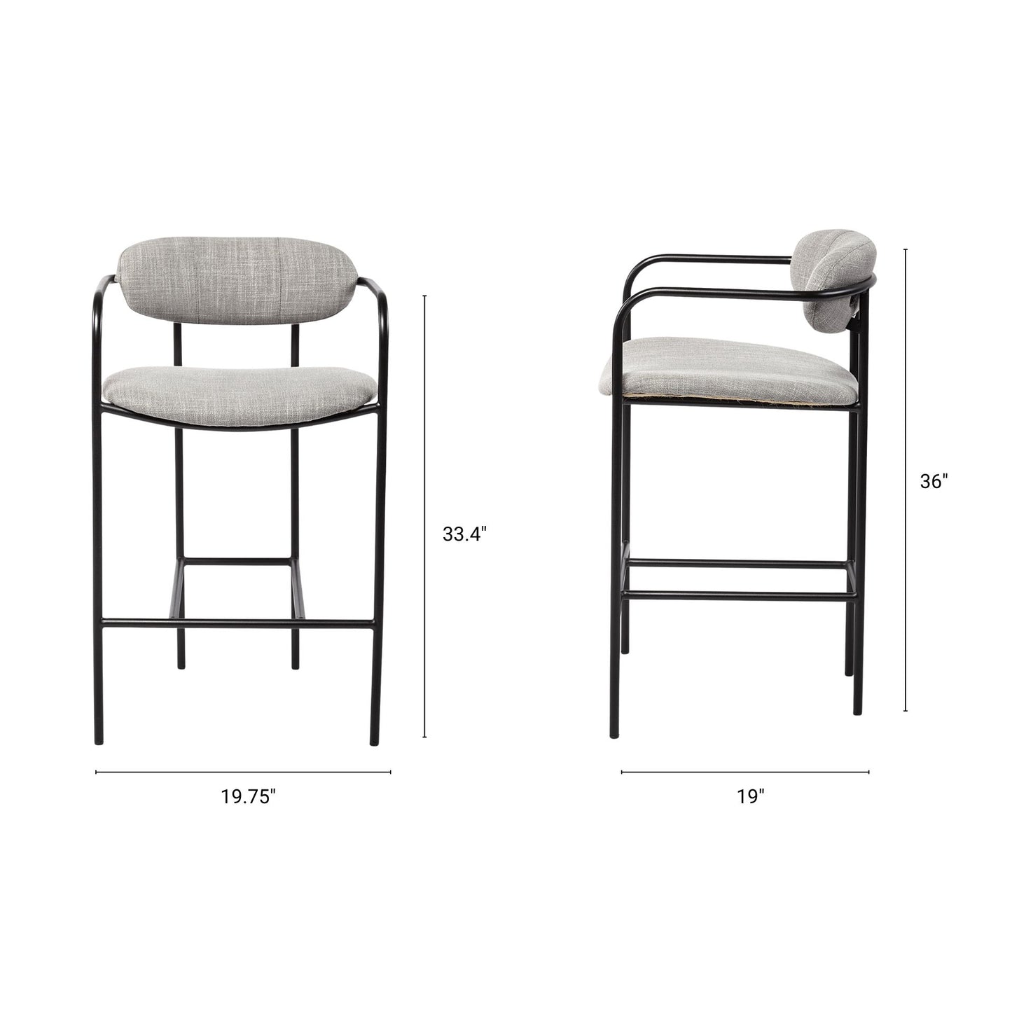 Parker Upholstered Seat Bar Counter Stool Gray Fabric | Black Metal | Counter - bar-stools