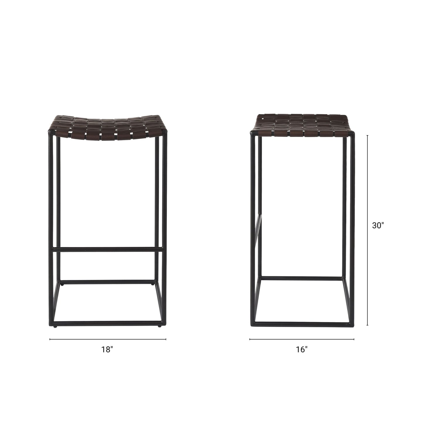 Clarissa Leather Seat Bar Counter Stool Brown Leather | Black Metal | Bar - bar-stools