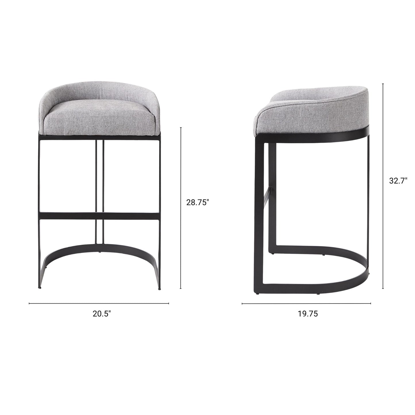 Hollyfield Upholsterd Seat Bar Counter Stool Gray Fabric | Gray Metal | Bar - bar-stools