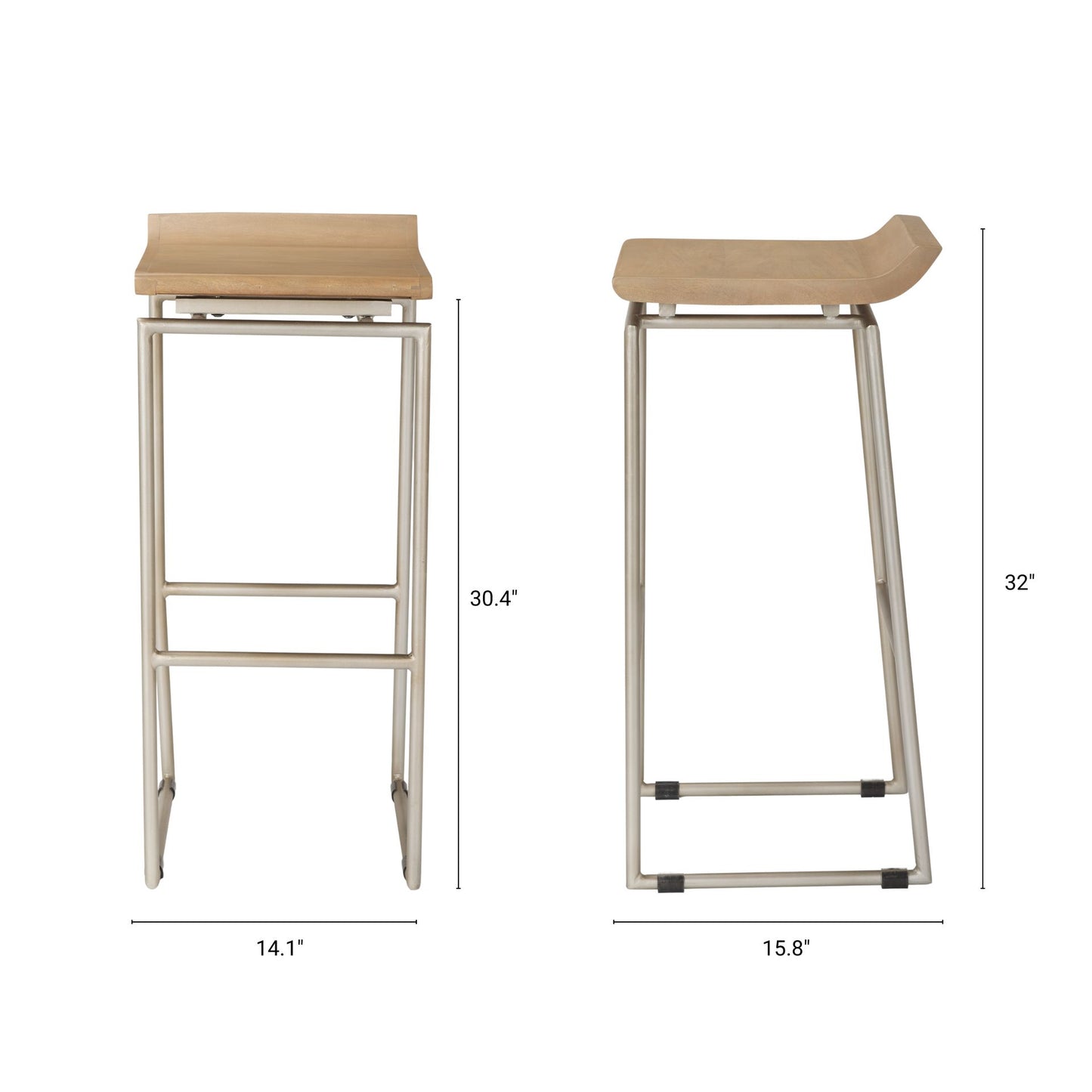 Givens Wood Seat Bar Counter Stool Brown Wood | Silver Metal | Bar - bar-stools