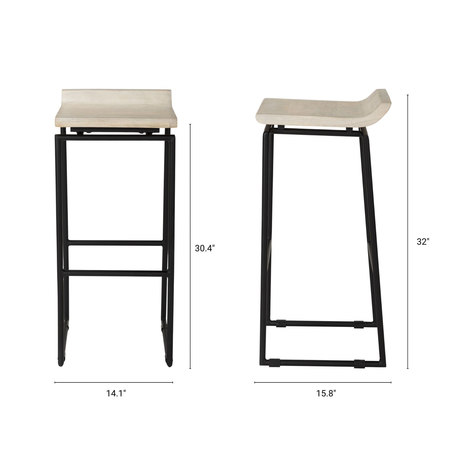 Givens Wood Seat Bar Counter Stool Natural Wood | Black Metal | Bar - bar-stools