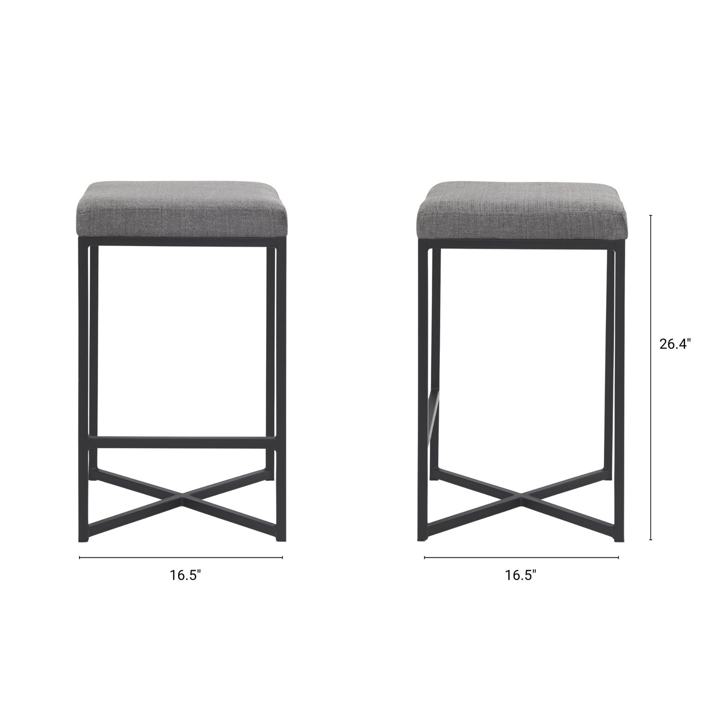Frodo Upholstered Seat Bar Counter Stool Gray Fabric | Black Iron | Counter - bar-stools